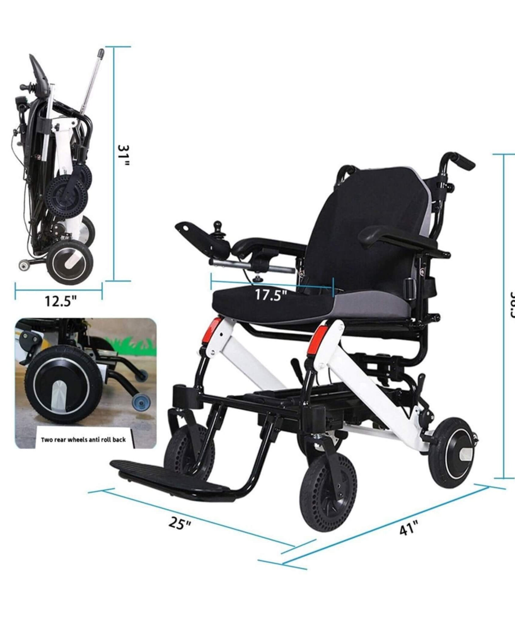 Maidesite 17.5-Inch 500W Wide Seat Lightweight Electric Folding Wheelchair (SAK33689)