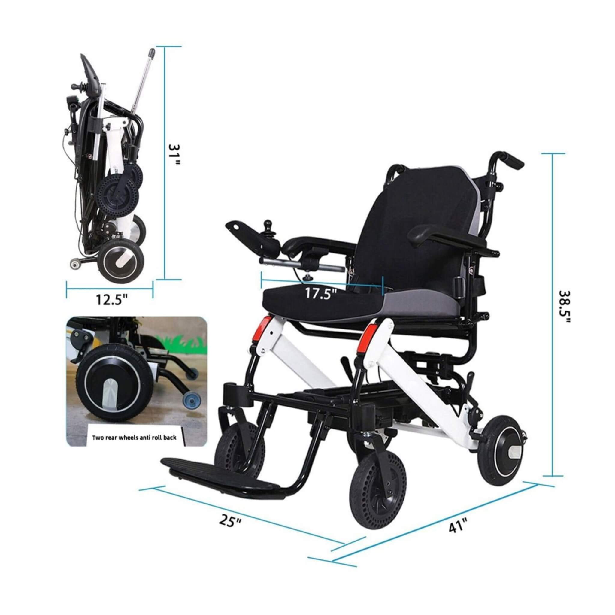Maidesite 17.5-Inch 500W Wide Seat Lightweight Electric Folding Wheelchair (SAK33689)
