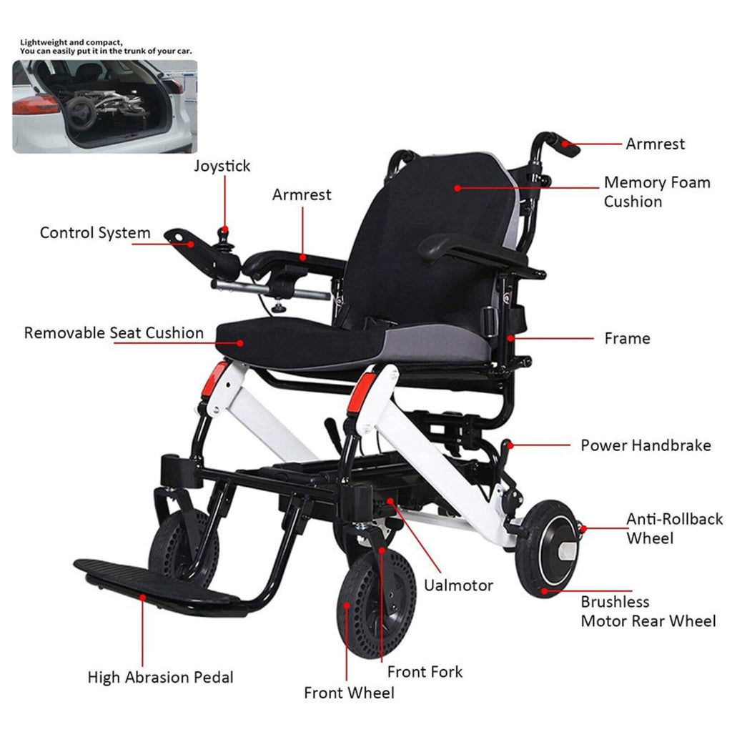 Maidesite 17.5-Inch 500W Wide Seat Lightweight Electric Folding Wheelchair (SAK33689)