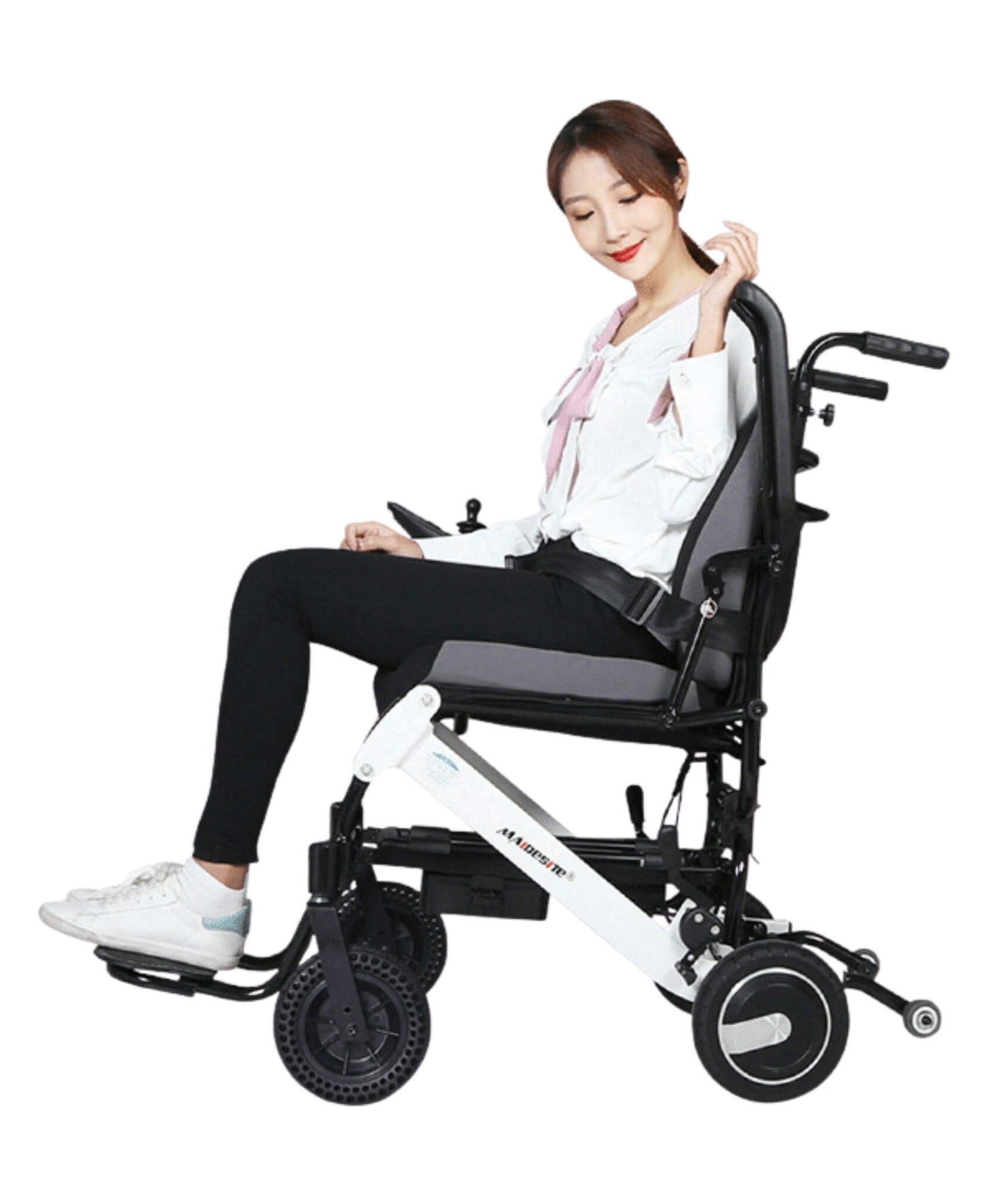 Maidesite 17.5-Inch 500W Wide Seat Lightweight Electric Folding Wheelchair (SAK33689)