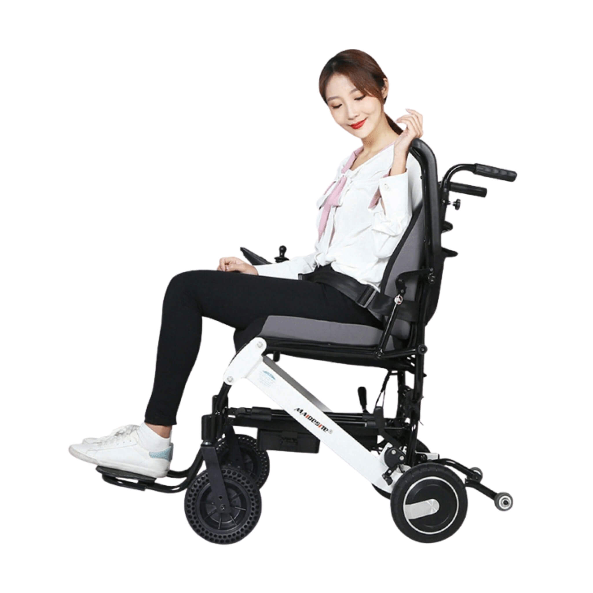 Maidesite 17.5-Inch 500W Wide Seat Lightweight Electric Folding Wheelchair (SAK33689)