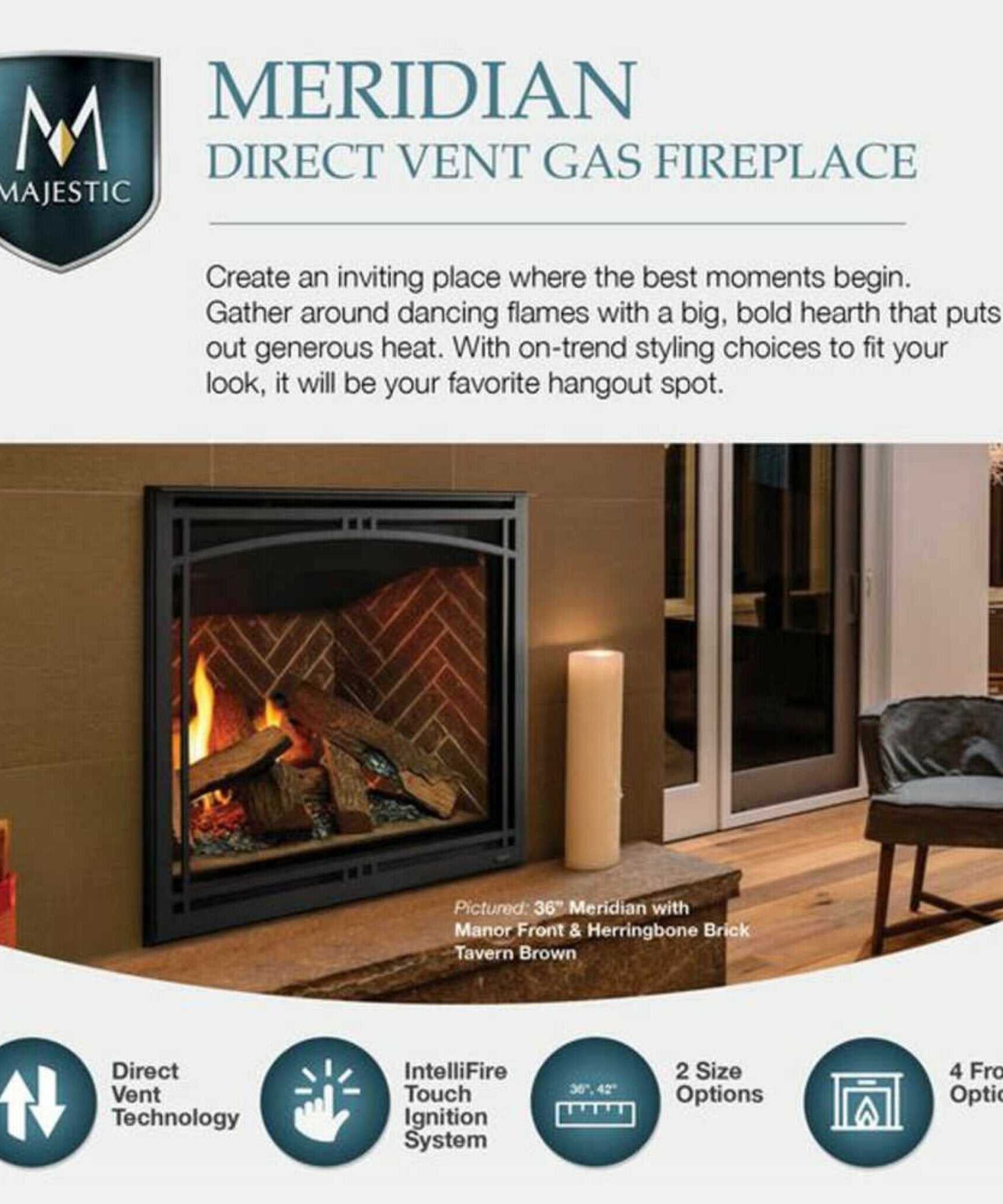 Majestic Meridian 42-Inch Platinum Natural Gas Fireplace [MER42PN] (SAK51823)