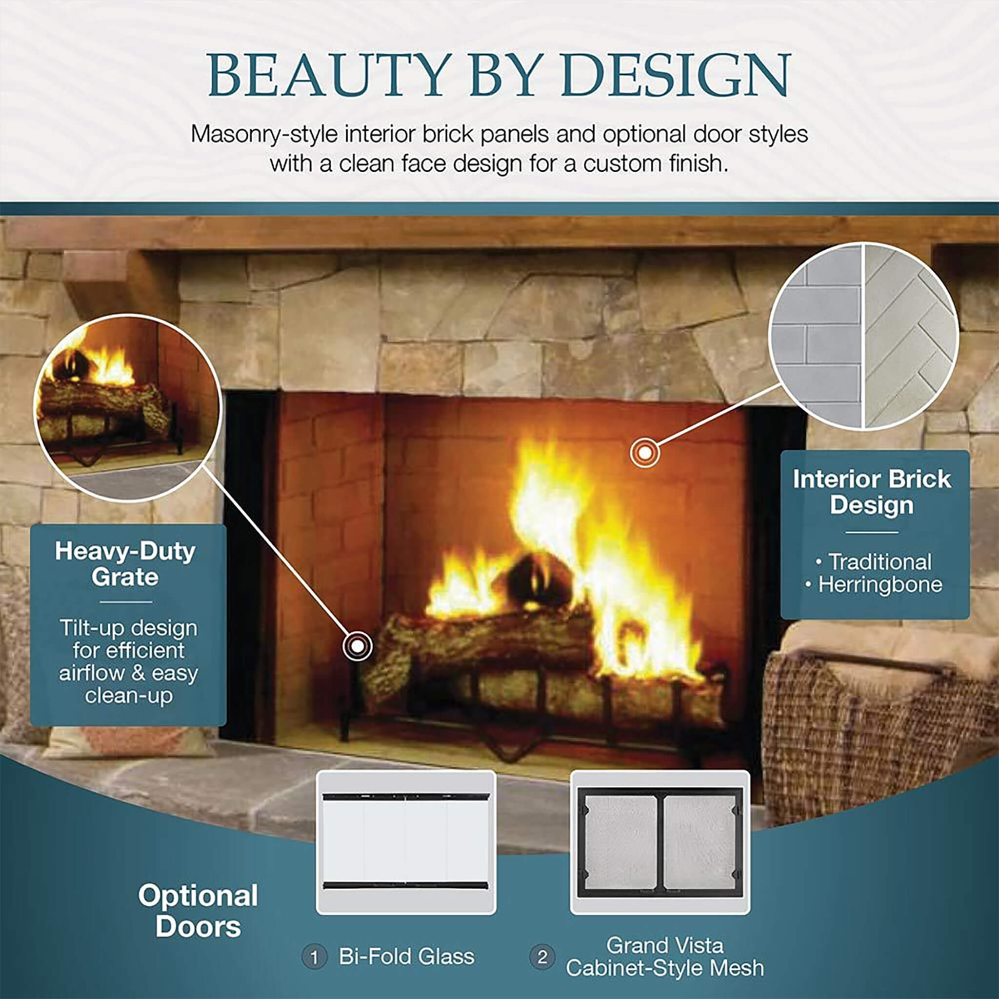 Majestic Biltmore 42-Inch Herringbone Pattern Open Wood Burning Fireplace [SB80HB] (SAK62149)