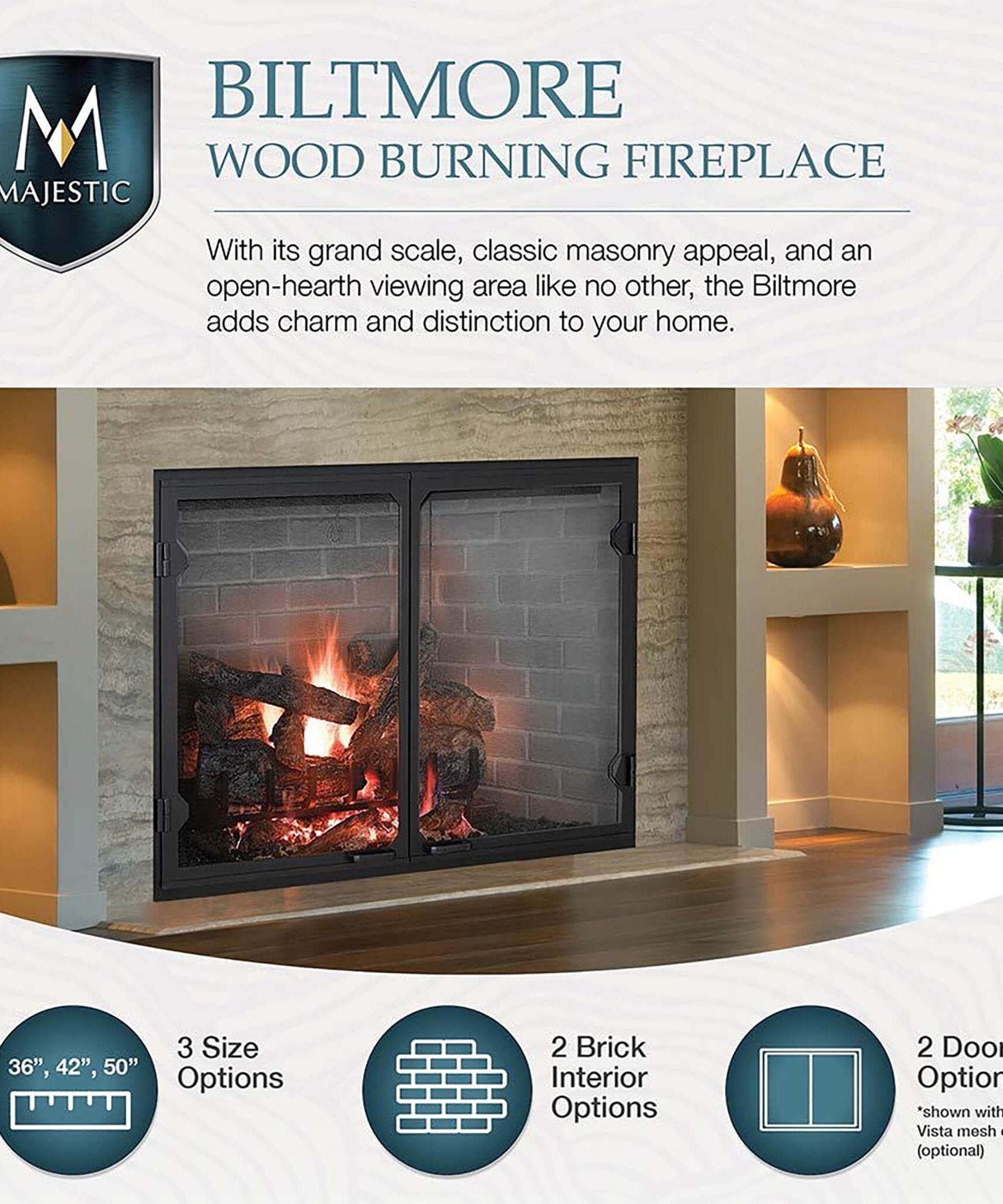 Majestic Biltmore 50-Inch Herringbone Pattern Open Wood-Burning Fireplace [SB100HB] (SAK62529)