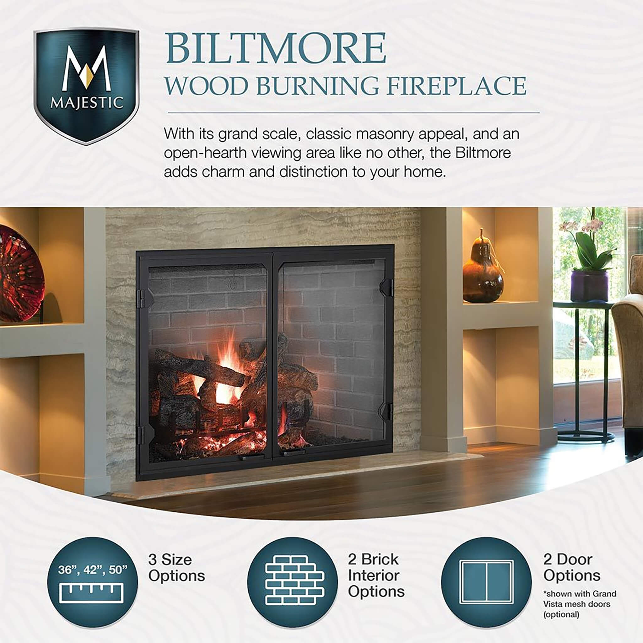 Majestic Biltmore 36-Inch Herringbone Pattern Open Wood-Burning Fireplace [SB60HB] (SAK62147)