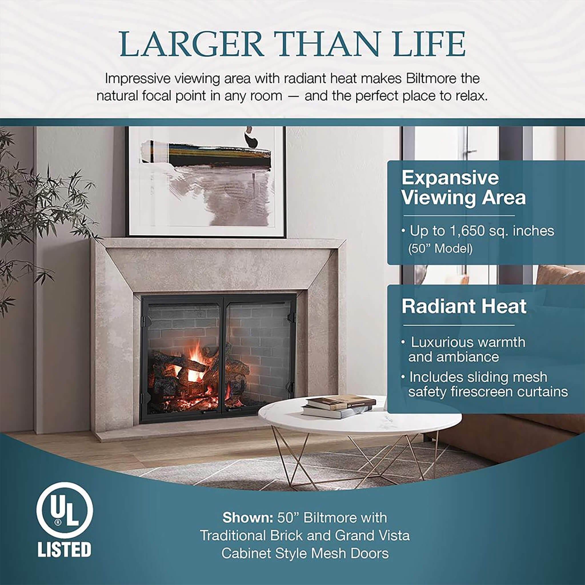 Majestic Biltmore 42-Inch Herringbone Pattern Open Wood Burning Fireplace [SB80HB] (SAK62149)