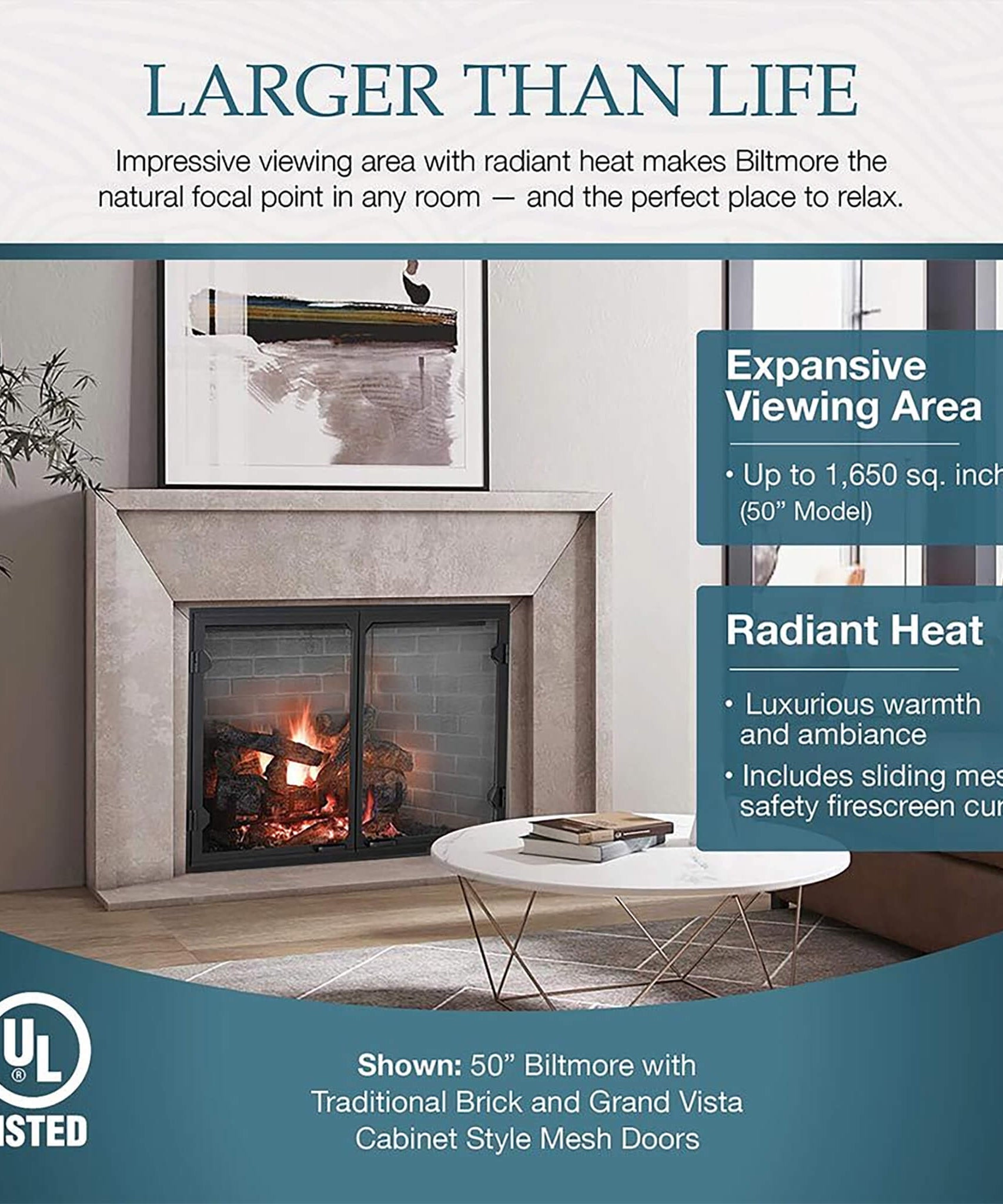 Majestic Biltmore 50-Inch Herringbone Pattern Open Wood-Burning Fireplace [SB100HB] (SAK62529)