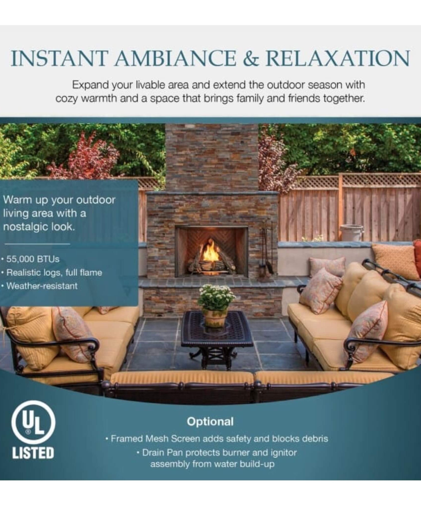 Majestic Courtyard 55K BTU 42-Inch Traditional Outdoor Gas Fireplace With Stacked Concrete Refractory [ODCOUG-42TS] (SAK75312)