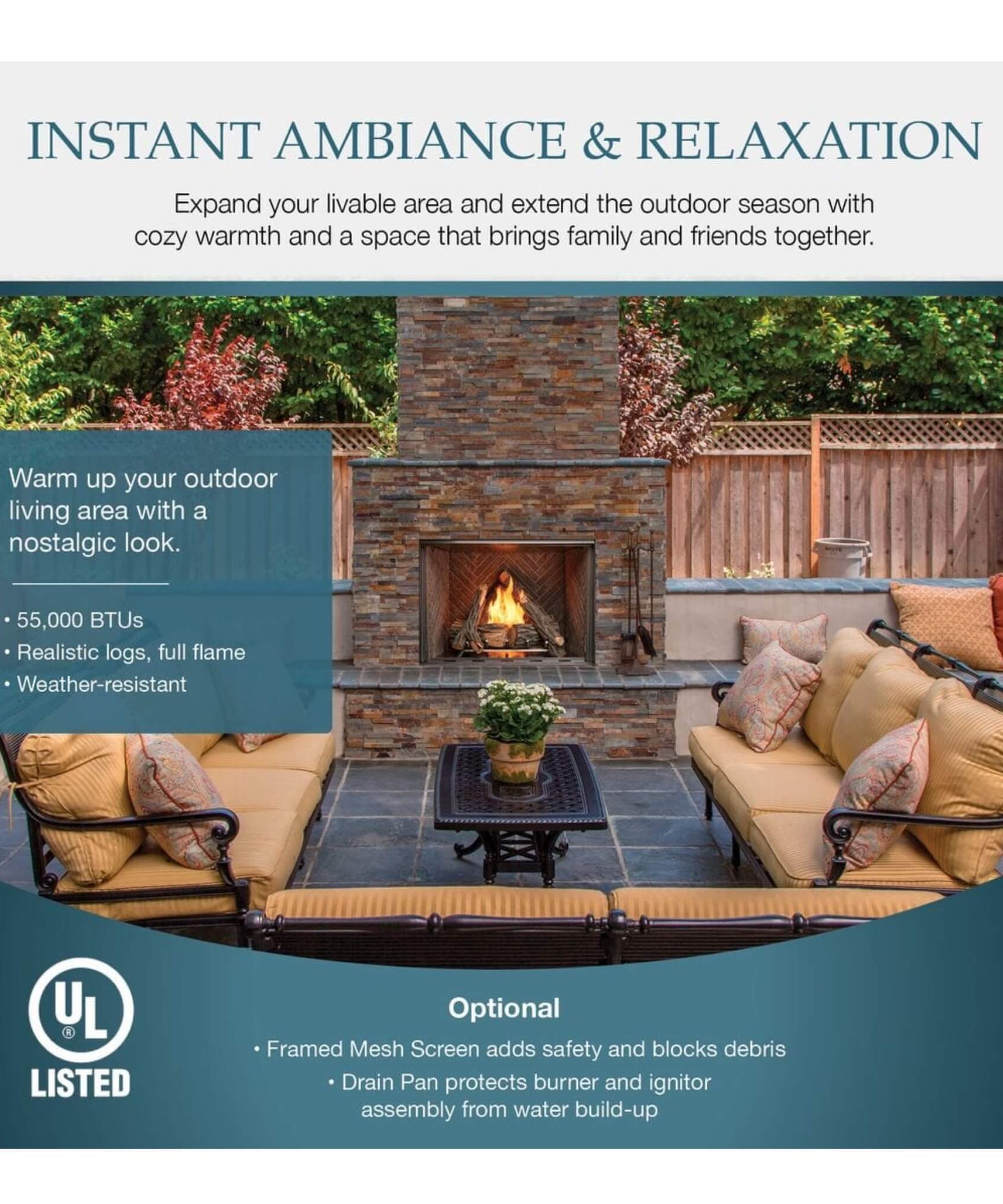 Majestic Courtyard 55K BTU 36-Inch Traditional Outdoor Natural Gas Fireplace (No Refractory) [ODCOUG-36NR] (SAK74218)