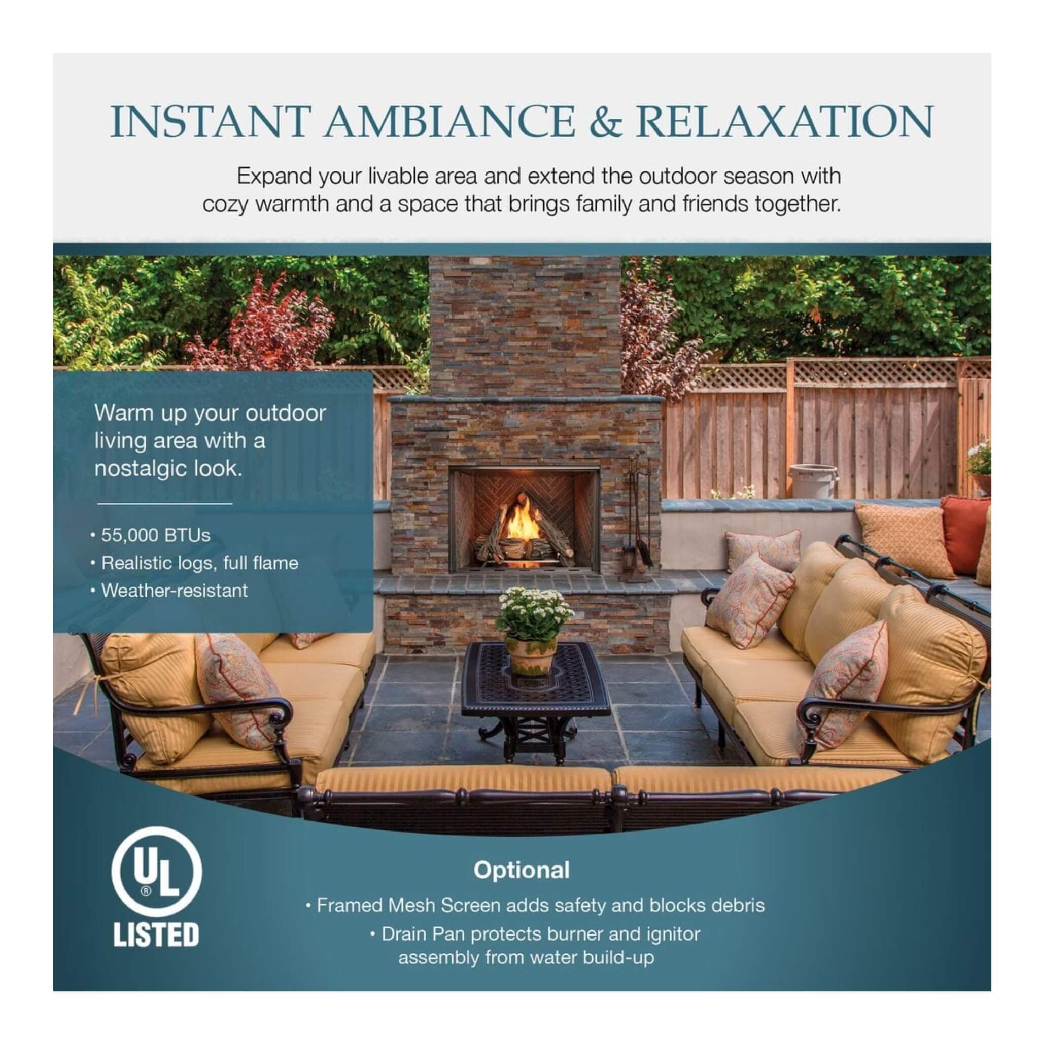 Majestic Courtyard 55K BTU 36-Inch Traditional Outdoor Natural Gas Fireplace (No Refractory) [ODCOUG-36NR] (SAK74218)
