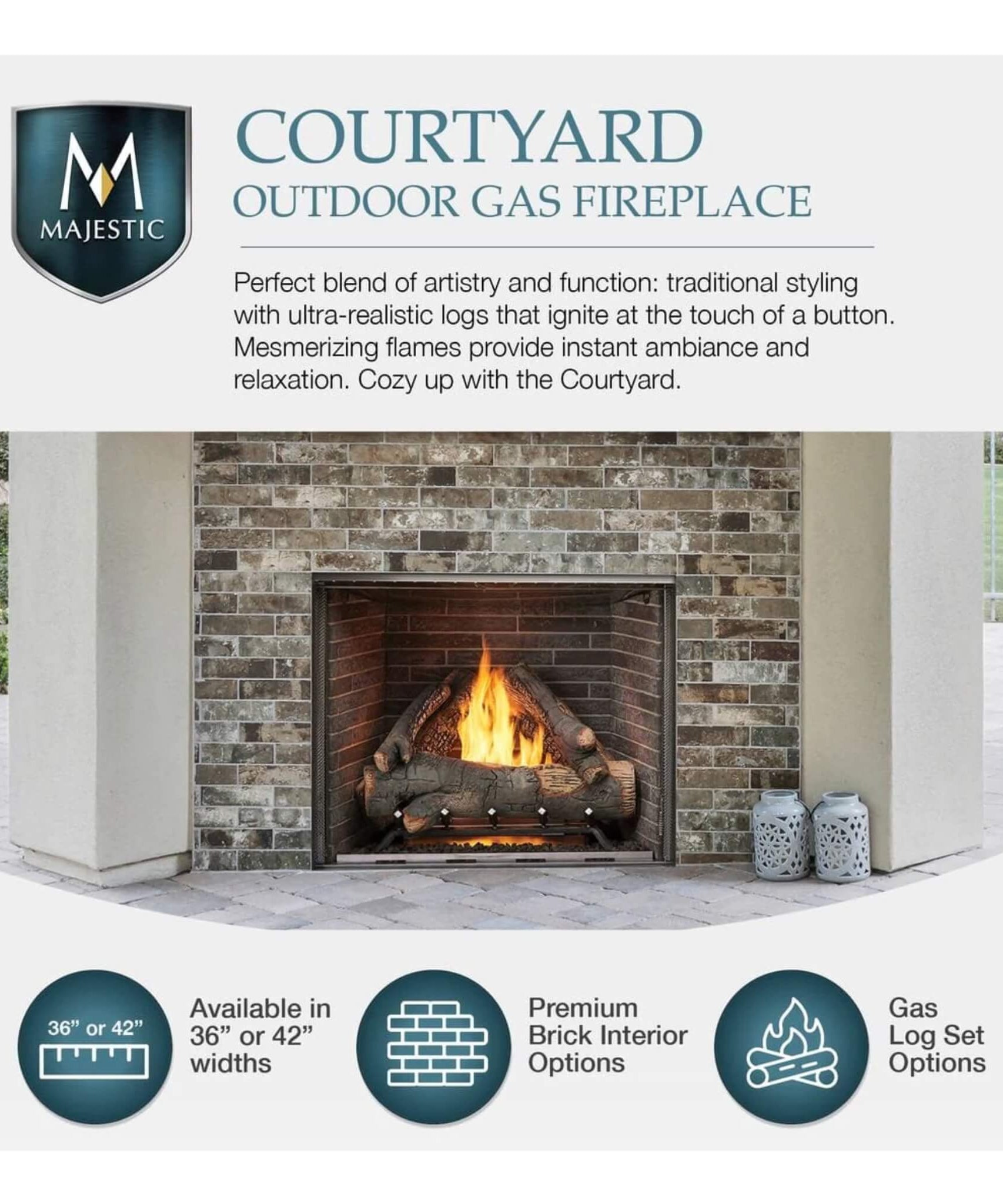 Majestic Courtyard 55K BTU 36-Inch Traditional Outdoor Natural Gas Fireplace (No Refractory) [ODCOUG-36NR] (SAK74218)