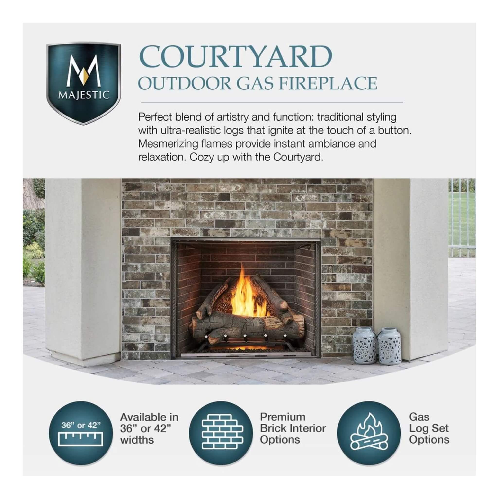 Majestic Courtyard 55K BTU 36-Inch Traditional Outdoor Natural Gas Fireplace (No Refractory) [ODCOUG-36NR] (SAK74218)