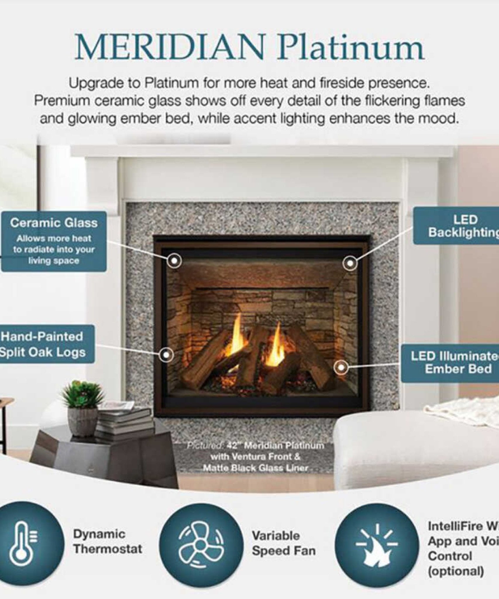 Majestic Meridian 36-Inch Platinum Natural Gas Fireplace [MER36PN] (SAK43751)
