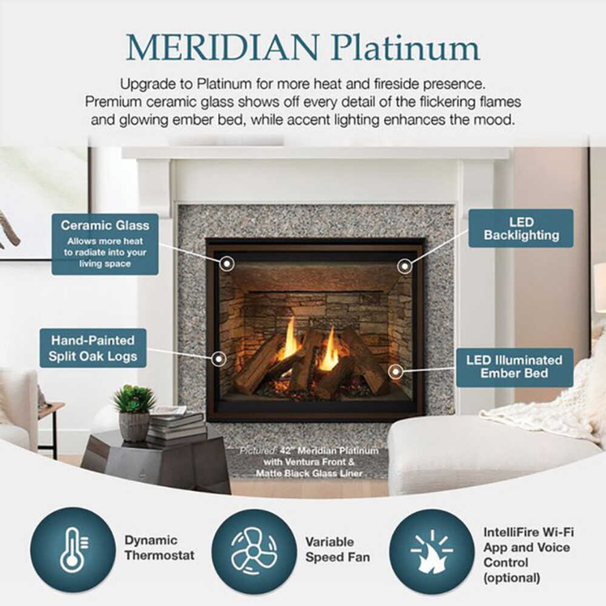 Majestic Meridian 36-Inch Platinum Natural Gas Fireplace [MER36PN] (SAK43751)
