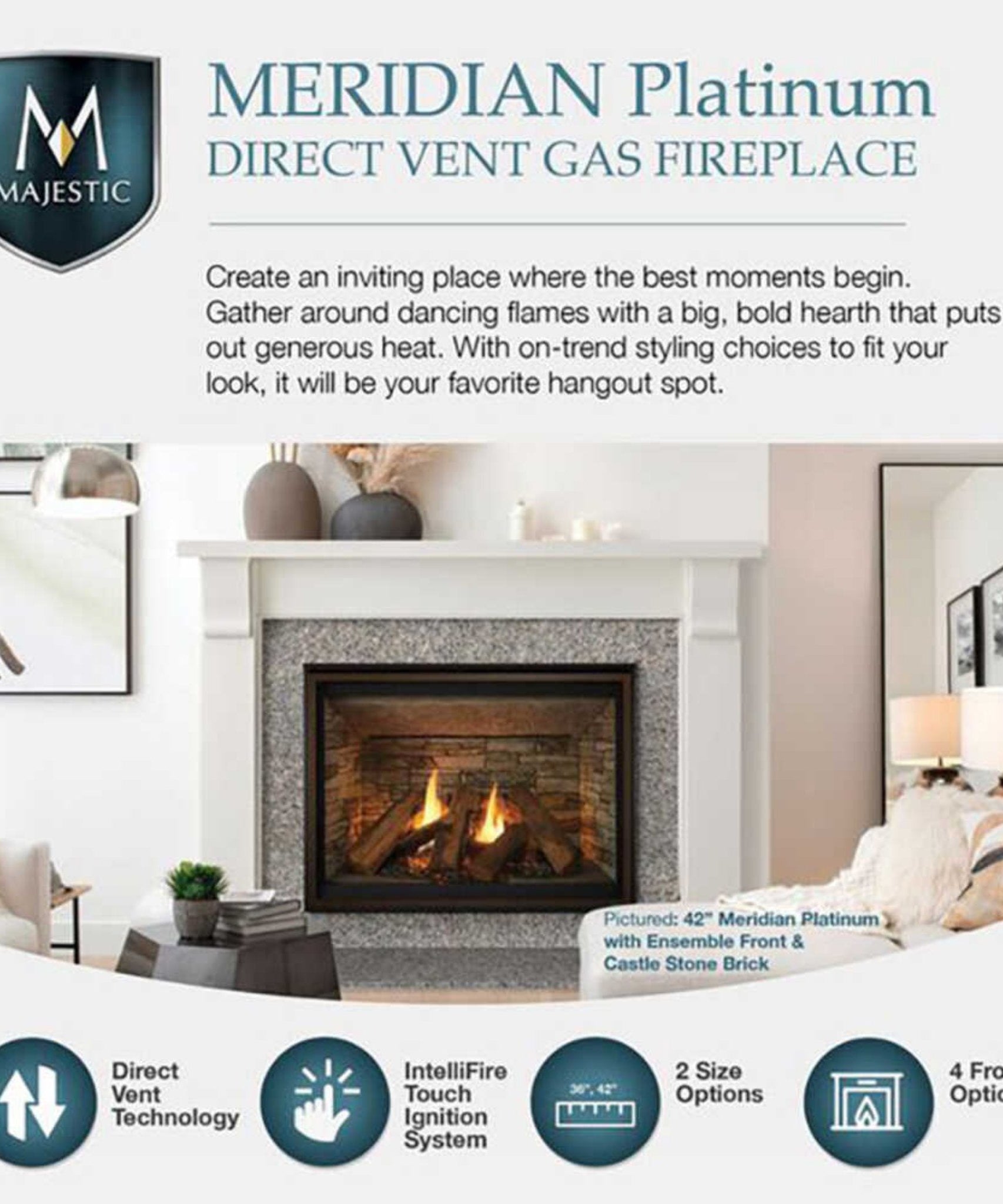 Majestic Meridian 36-Inch Platinum Natural Gas Fireplace [MER36PN] (SAK43751)