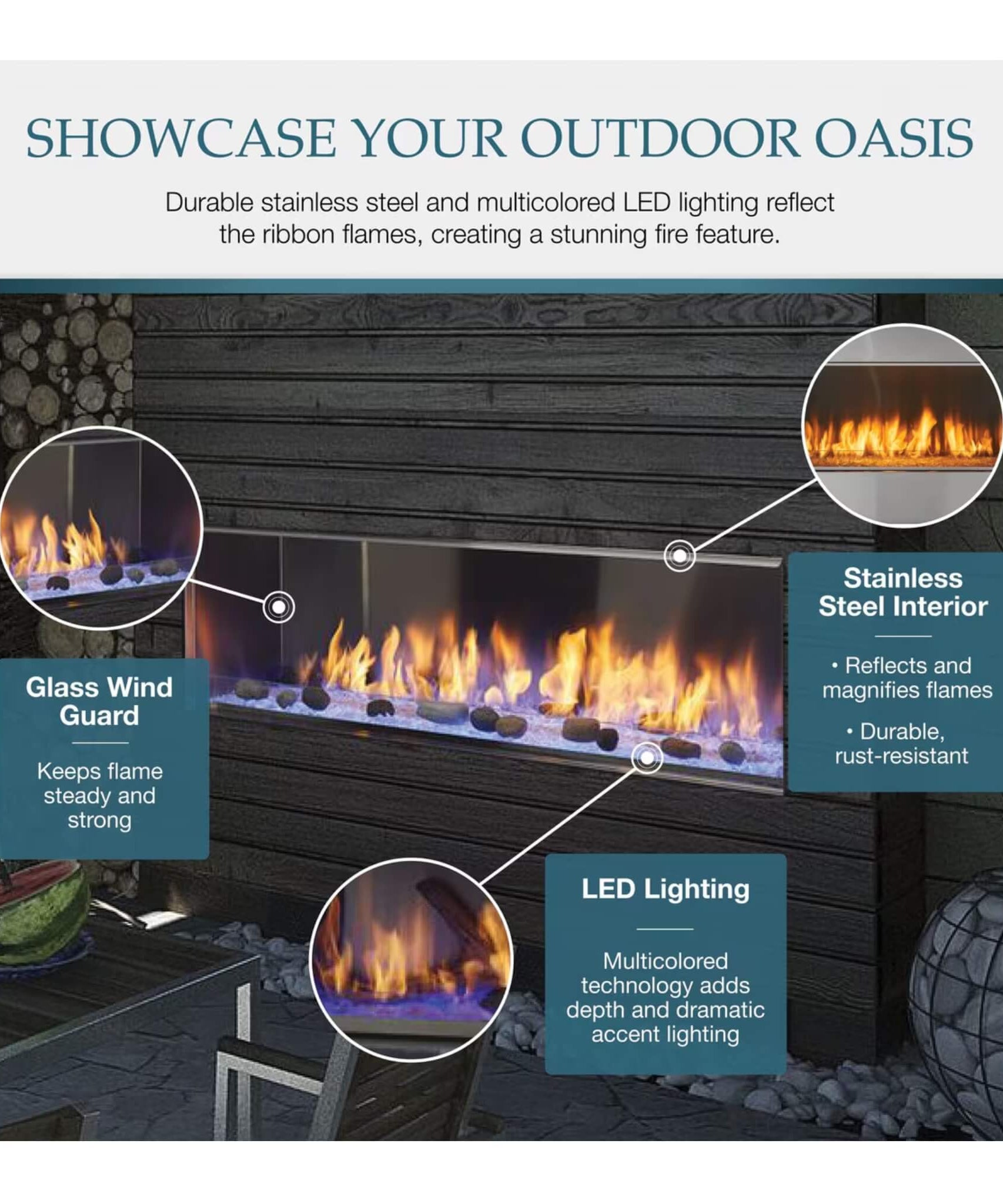 Majestic Lanai 60-Inch Single Sided Linear Outdoor Gas Fireplace [ODLANAIG-60] (SAK94821)
