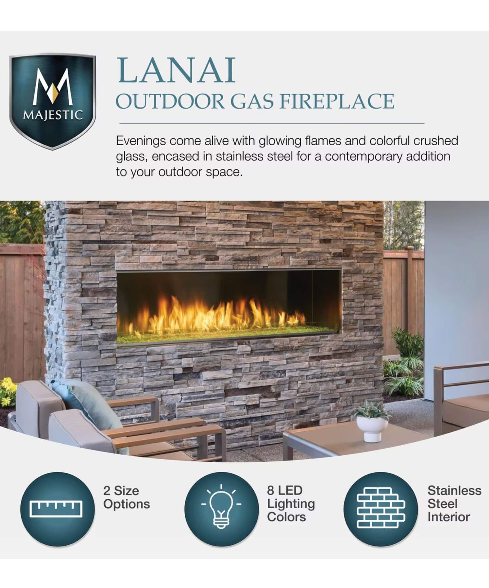 Majestic Lanai 60-Inch Single Sided Linear Outdoor Gas Fireplace [ODLANAIG-60] (SAK94821)