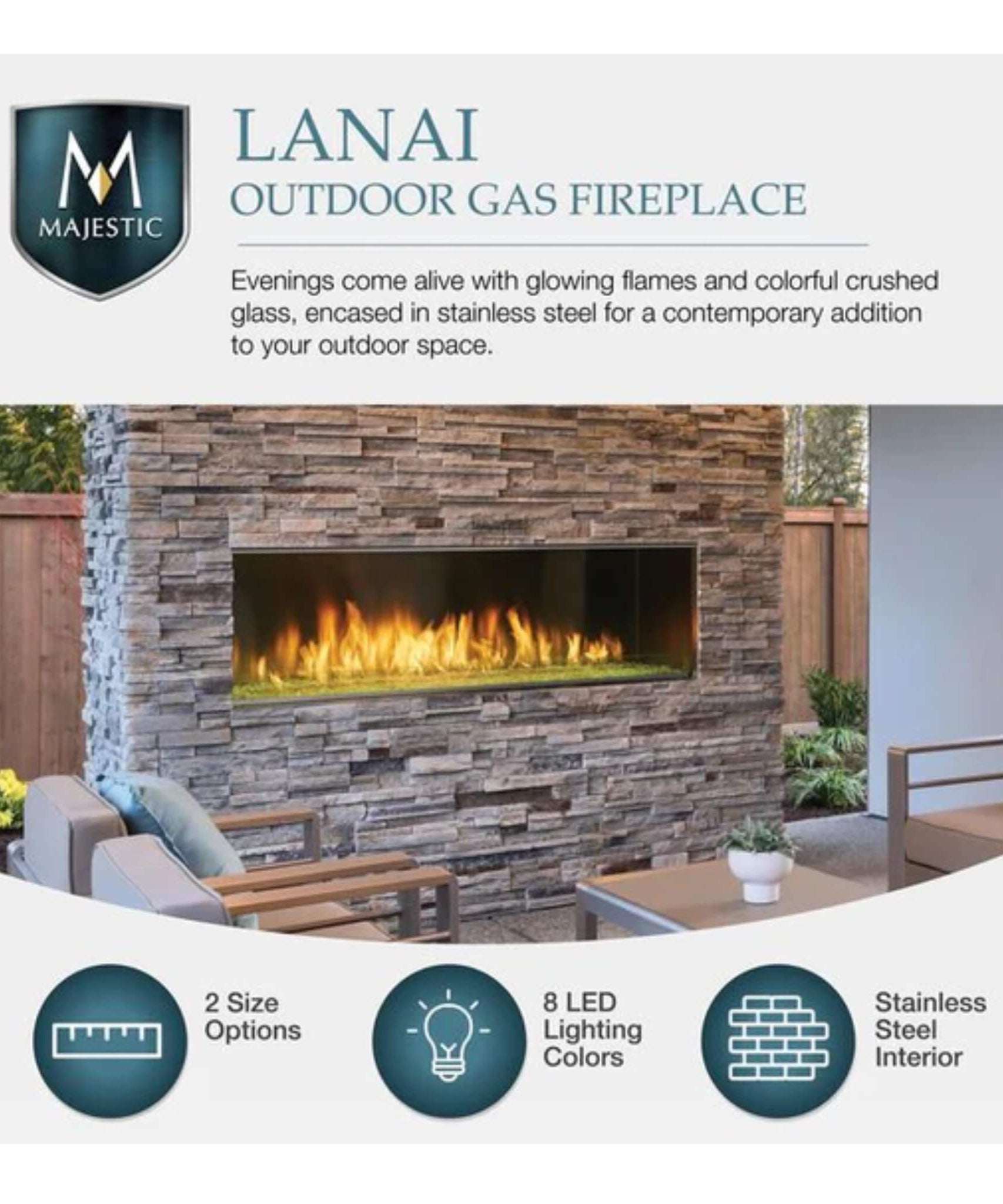 Majestic Lanai 48-Inch Single Sided Linear Outdoor Gas Fireplace [ODLANAIG-48] (SAK95127)