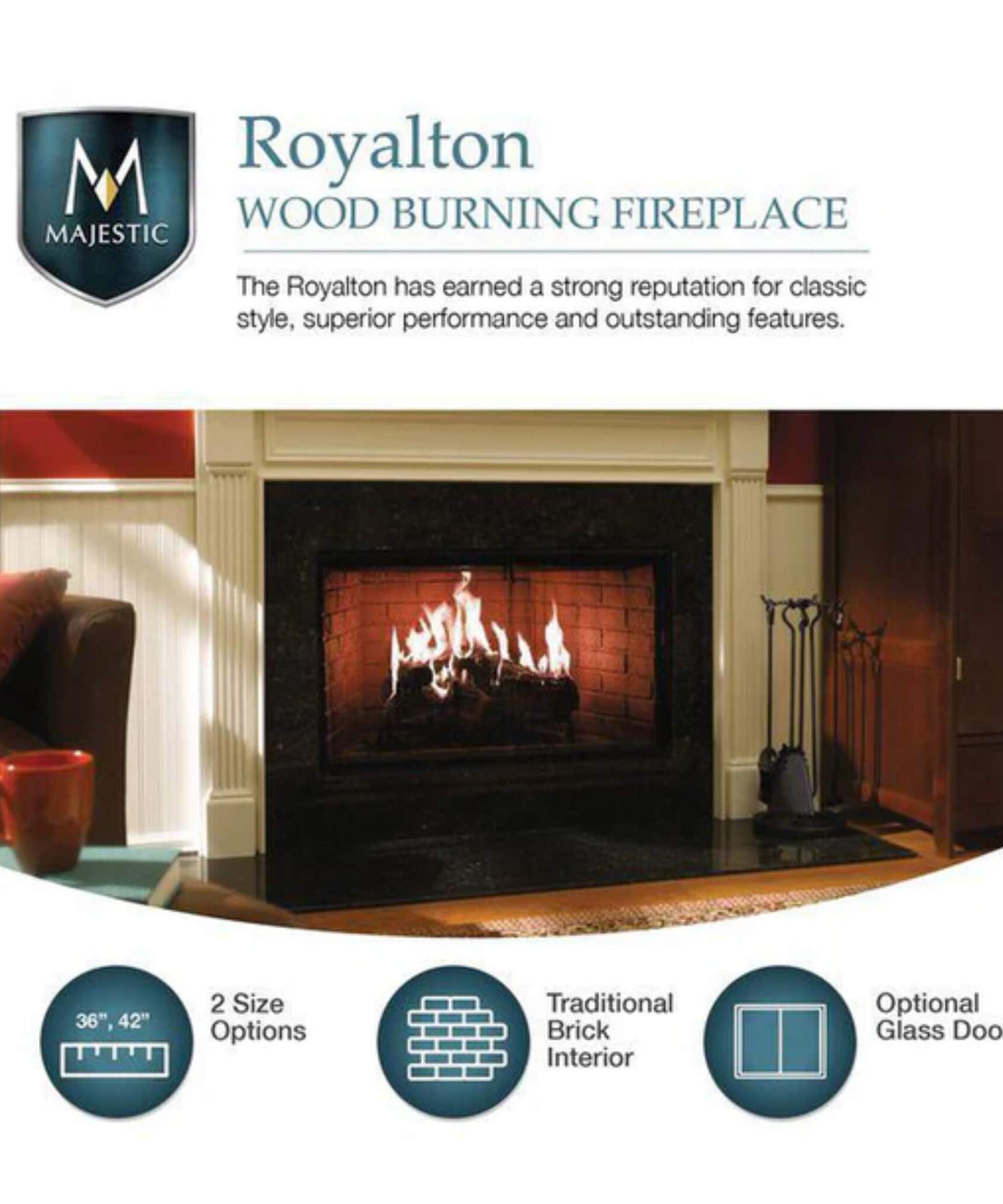 Majestic Royalton 42-Inch Wood-Burning Fireplace With Invisible Smoke Shield [BE42] (SAK14346)