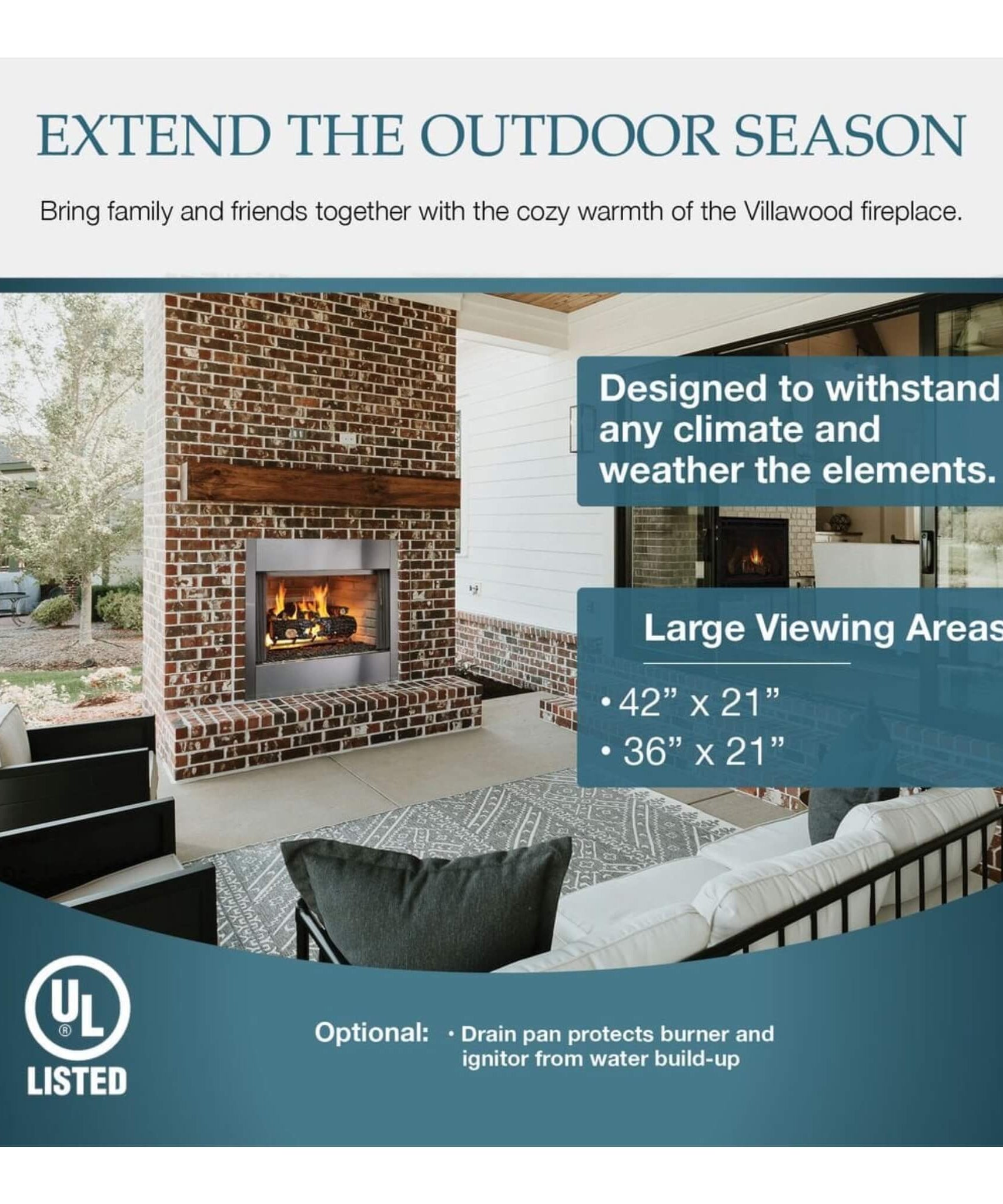 Majestic Villawood 42-Inch Traditional Refractory Outdoor Wood Burning Fireplace [ODVILLA-42T-B] (SAK14358)