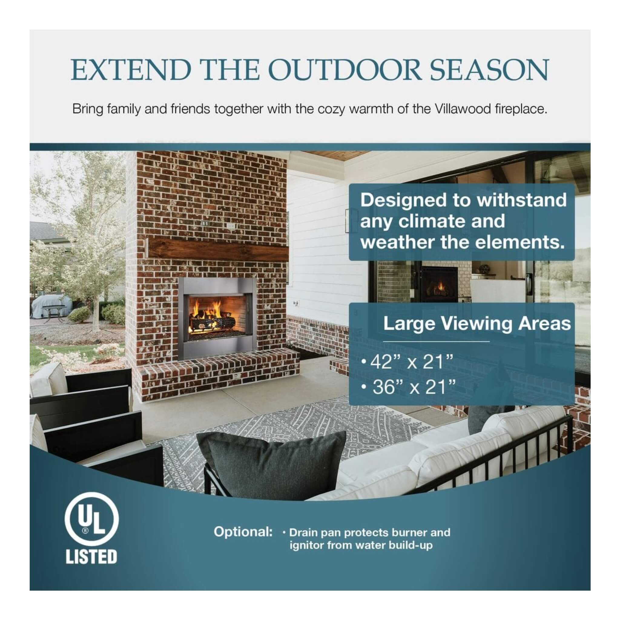Majestic Villawood 42-Inch Traditional Refractory Outdoor Wood Burning Fireplace [ODVILLA-42T-B] (SAK14358)