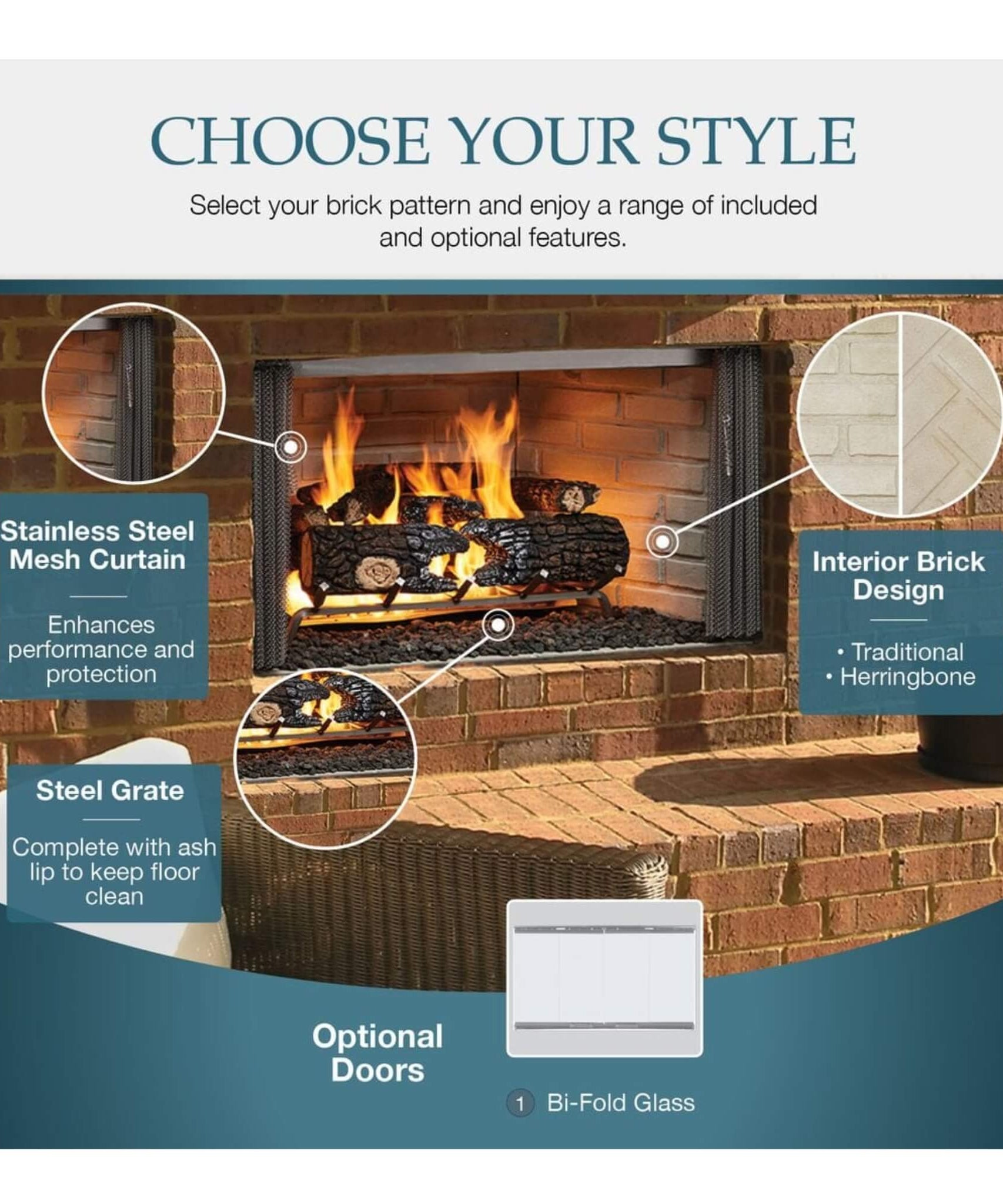 Majestic Villawood 42-Inch Traditional Refractory Outdoor Wood Burning Fireplace [ODVILLA-42T-B] (SAK14358)