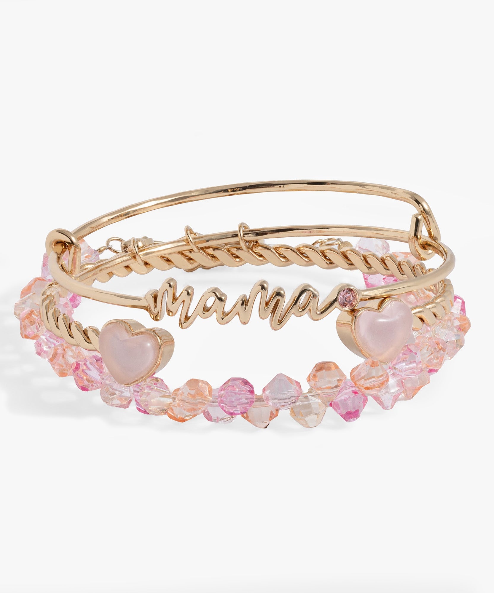 'Mama' Pink Beaded Bangle Set of 3