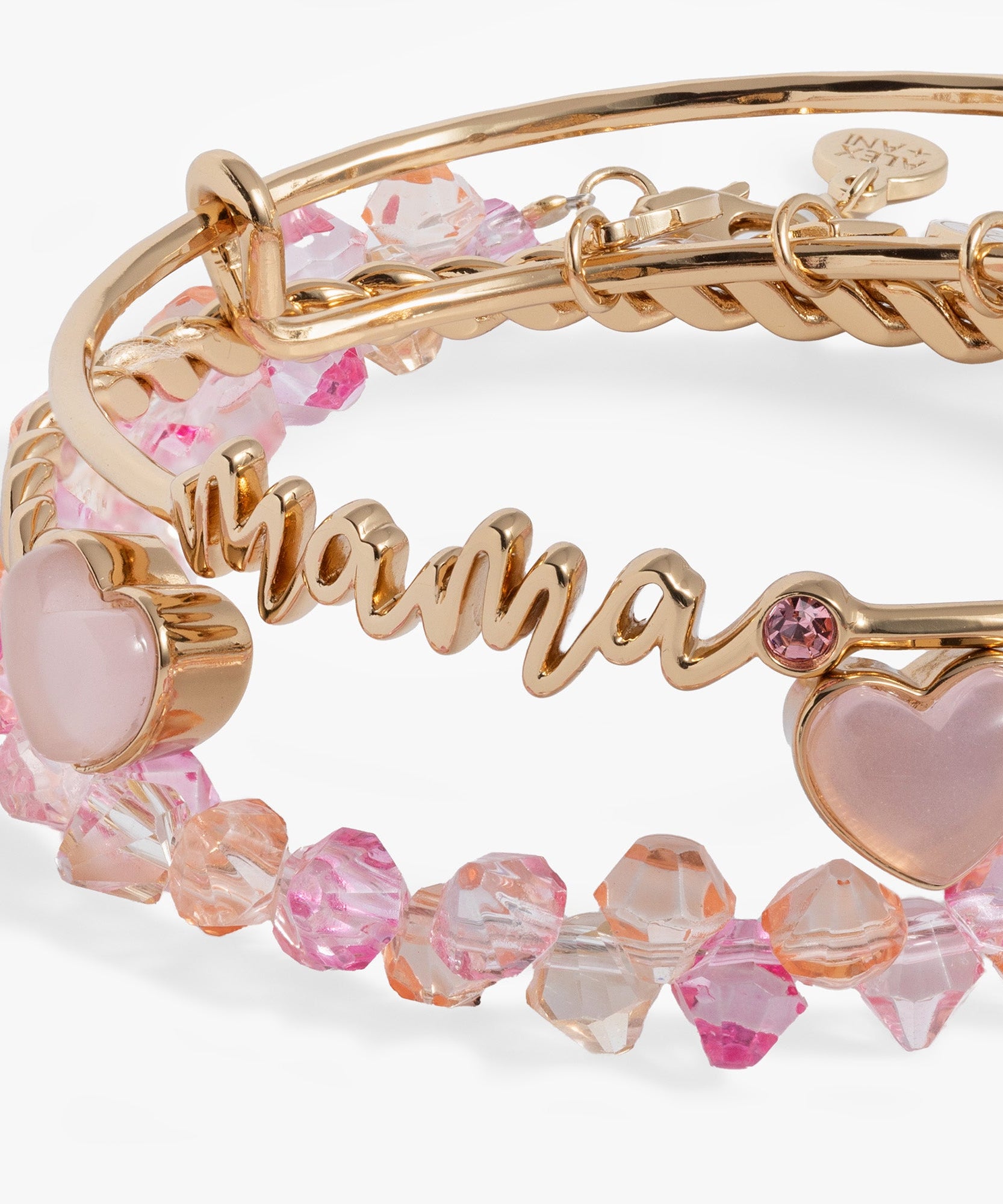 'Mama' Pink Beaded Bangle Set of 3