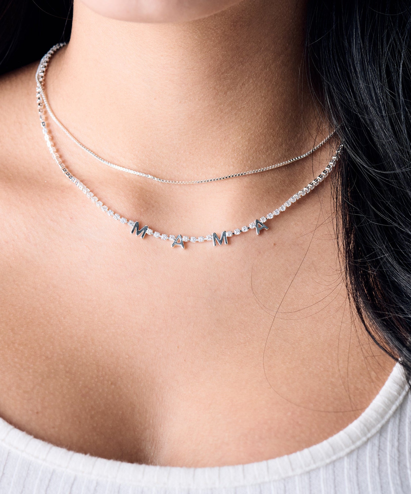 Mama Crystal Tennis Necklace
