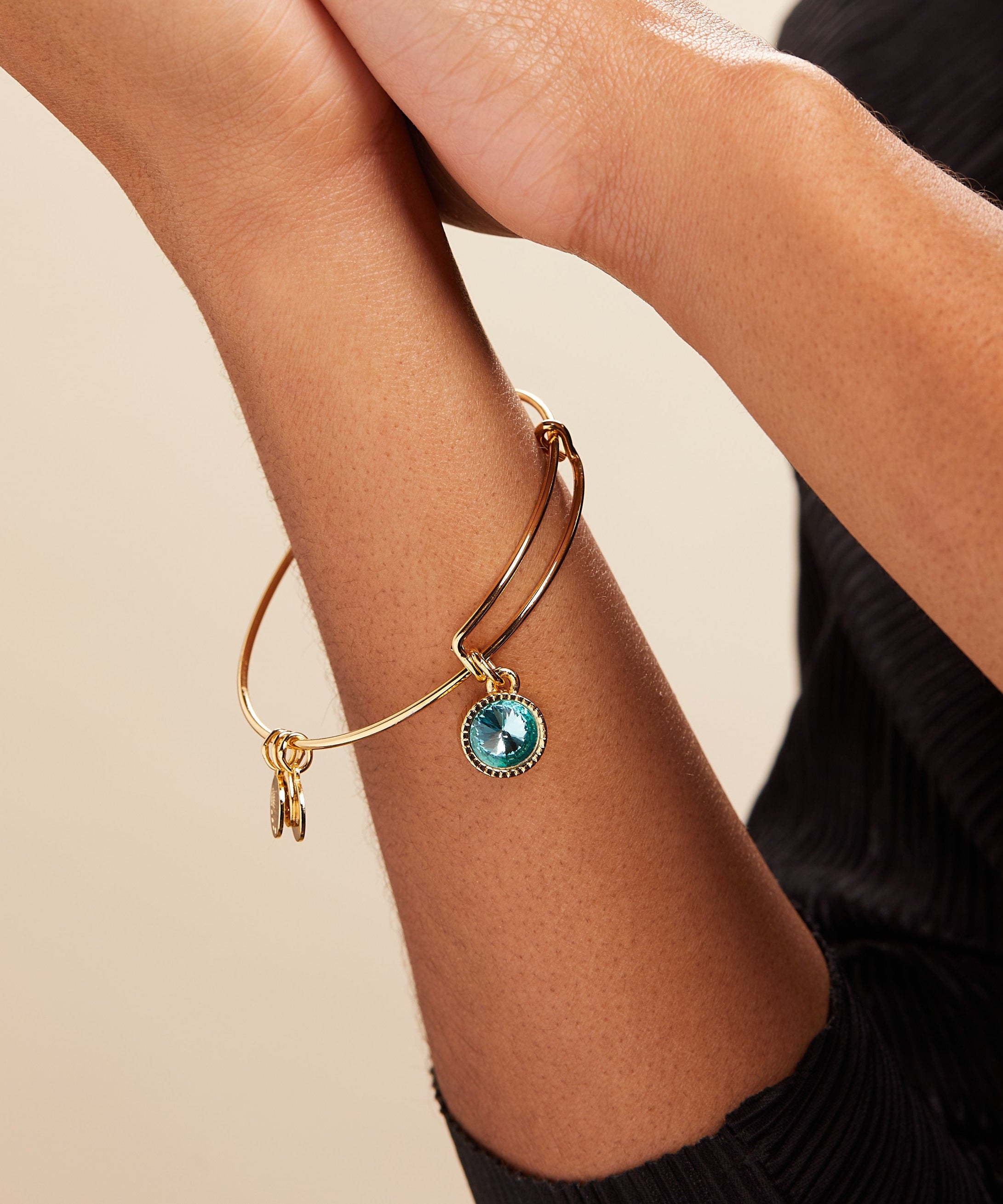 March Birthstone Charm Bangle, Aquamarine