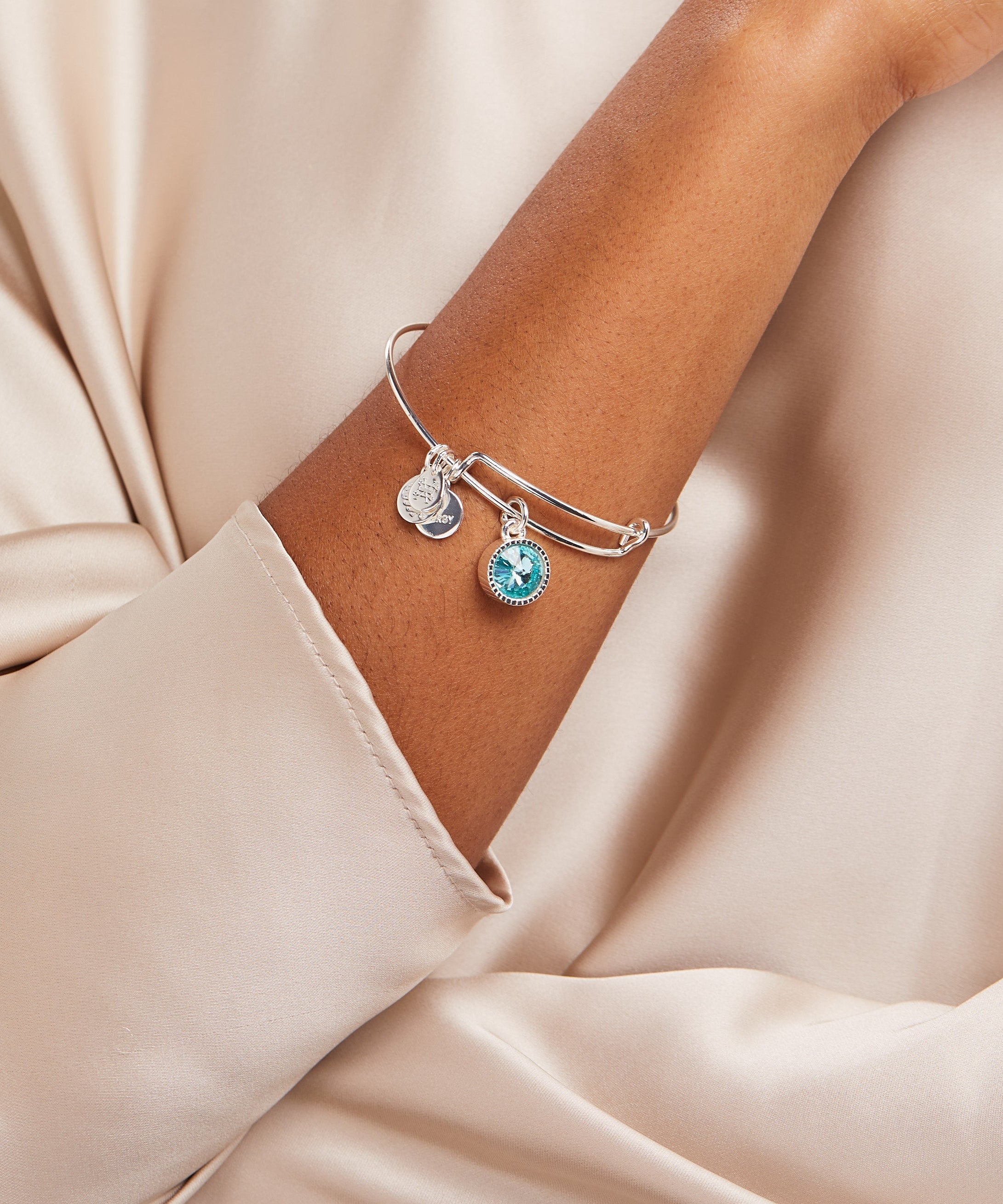 March Birthstone Charm Bangle, Aquamarine