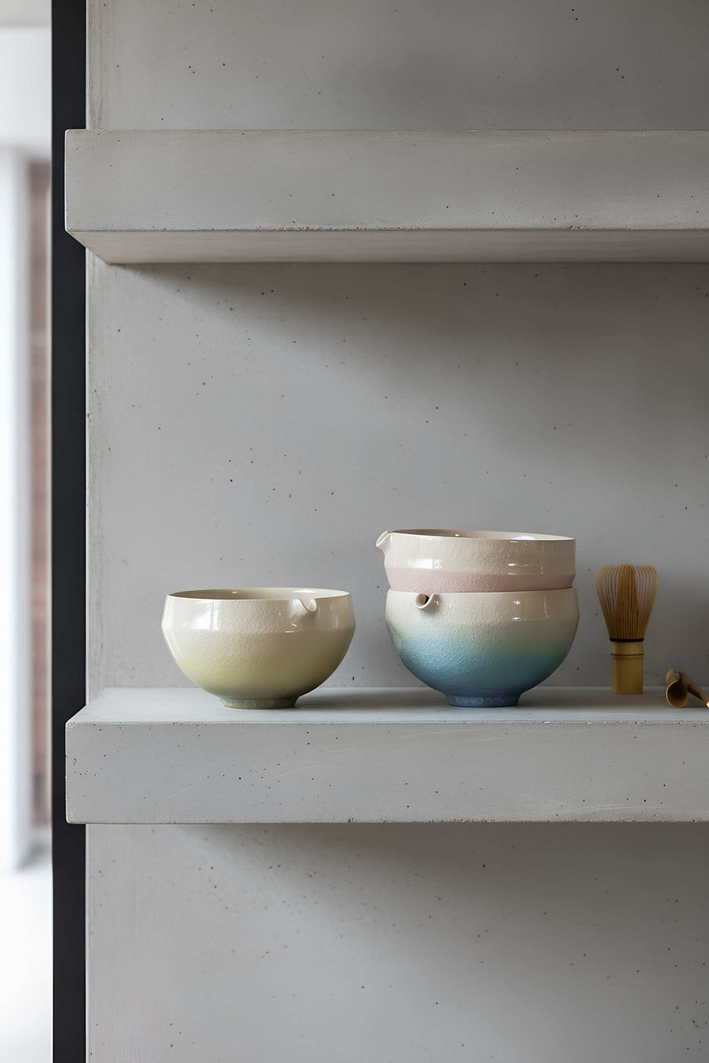 Handmade Ceramic Matcha Bowl with Spout & Matching Cup Set