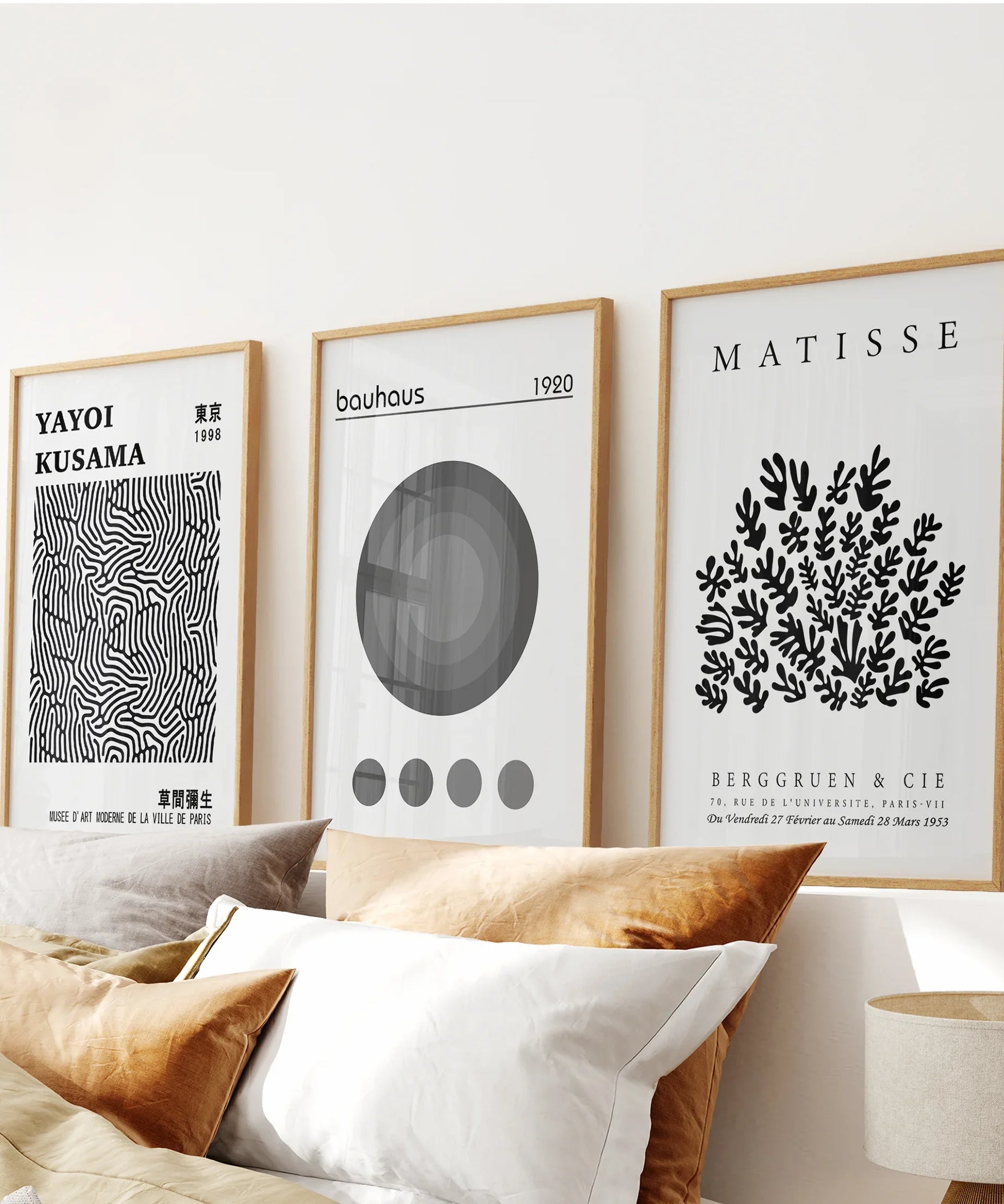 Black White Kusama, Matisse, Bauhaus Posters. Art Set of 3