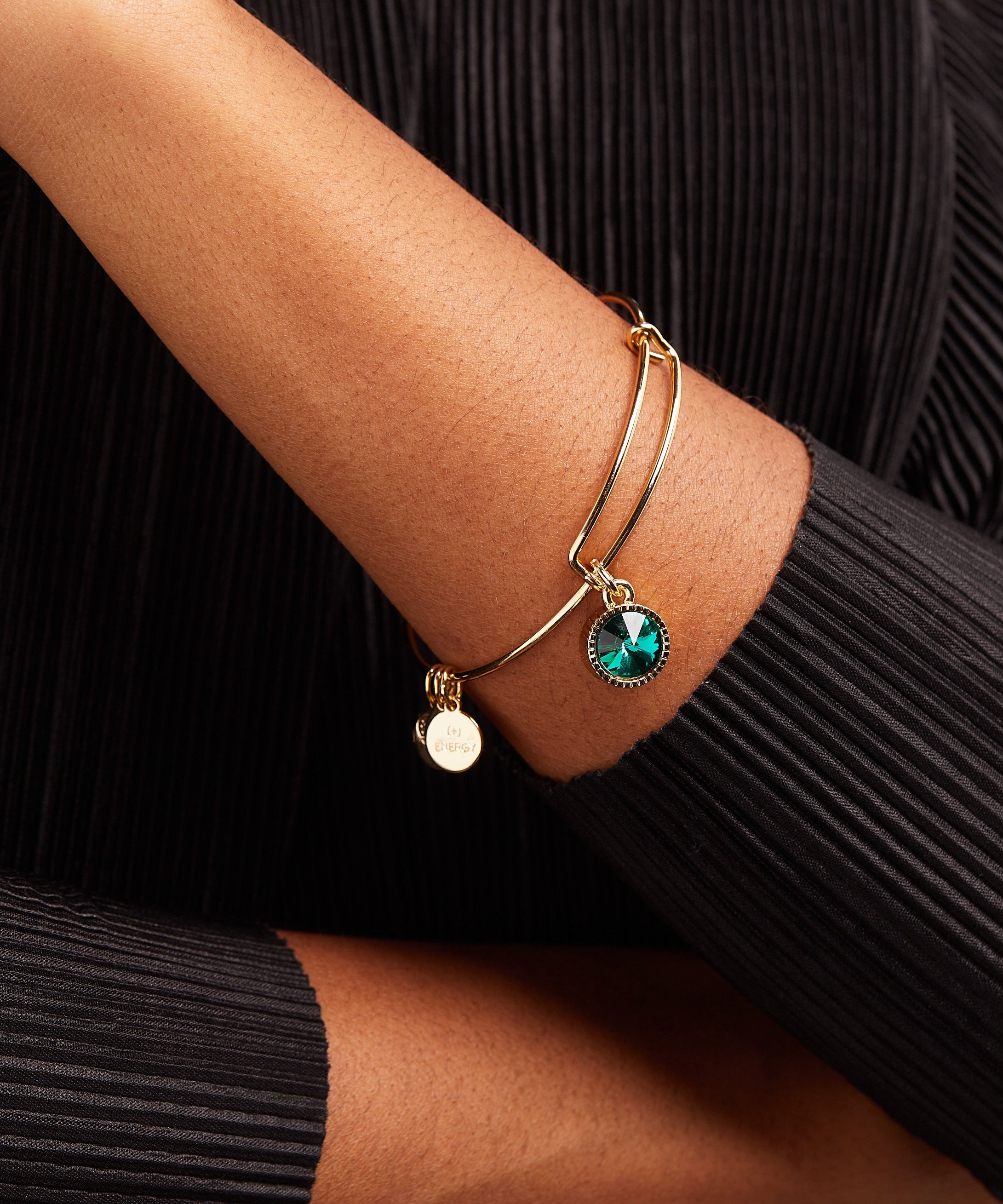 May Birthstone Charm Bangle, Emerald