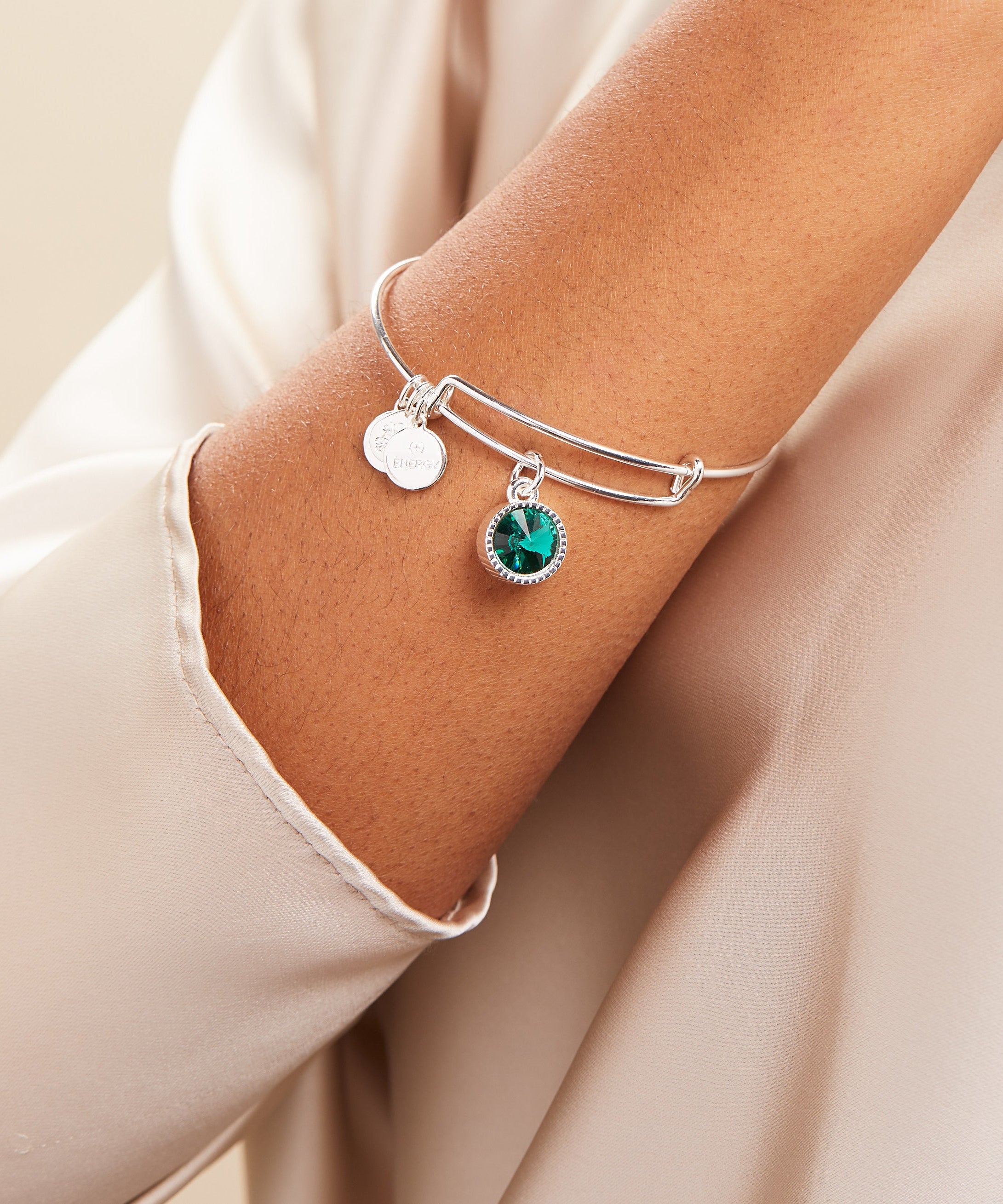 May Birthstone Charm Bangle, Emerald
