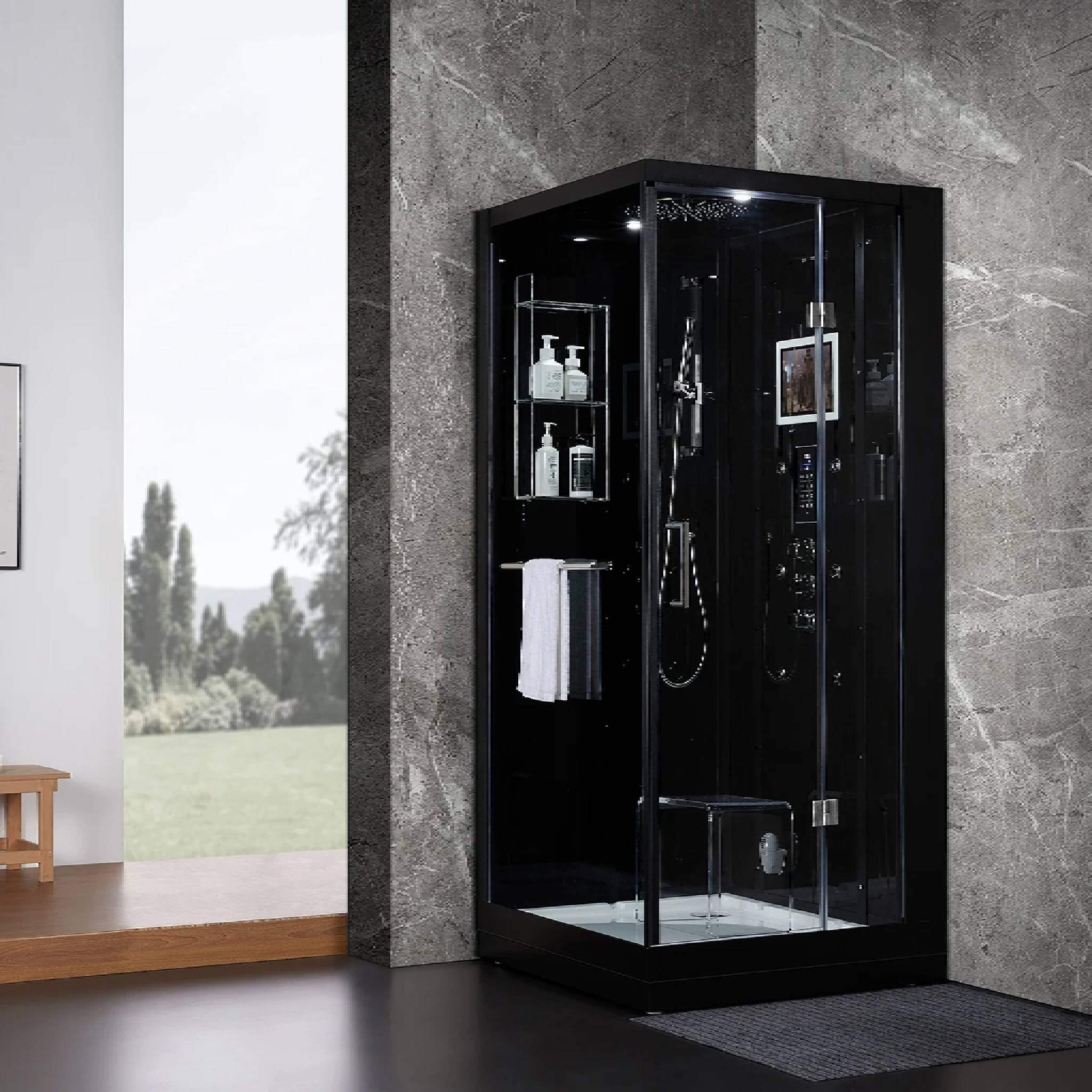 Maya Bath Platinum Arrezo Steam Shower With Rainfall Ceiling Shower (SAK75924)