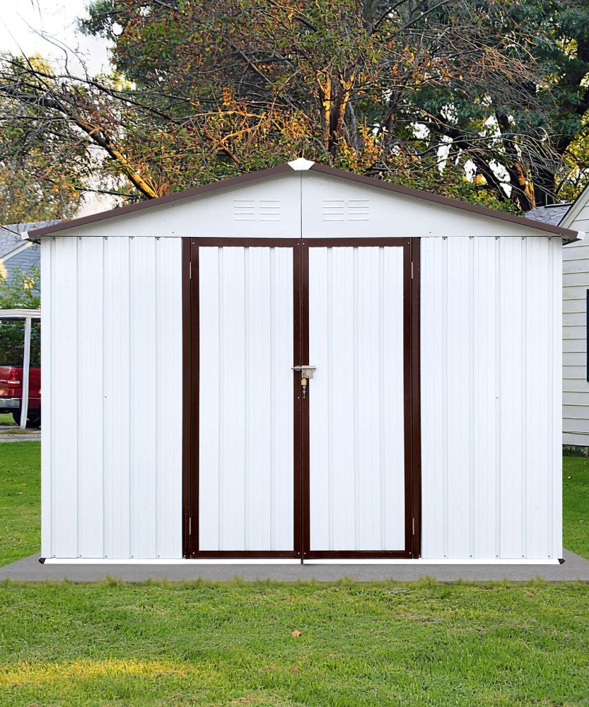 [08X10FT] Alora Premium Large White Outdoor Metal Garden Storage Shed (SAK93617)