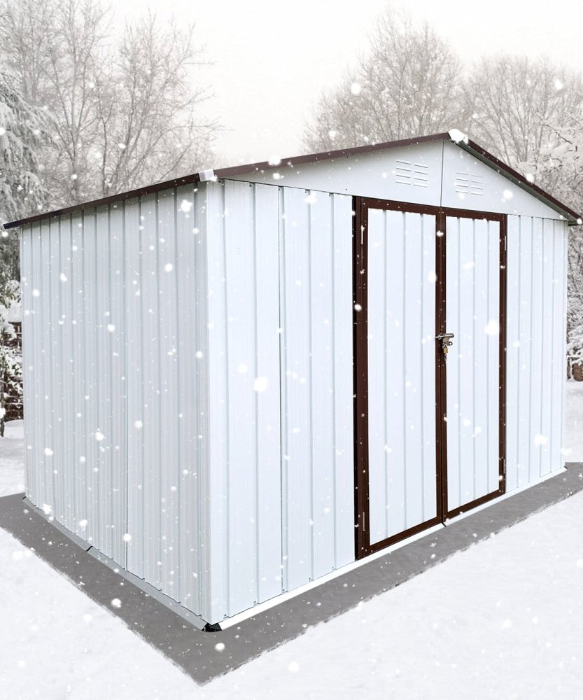 [08X10FT] Alora Premium Large White Outdoor Metal Garden Storage Shed (SAK93617)