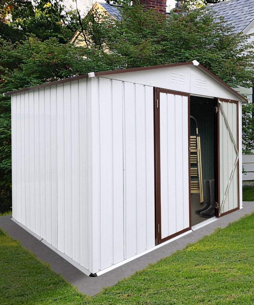 [08X10FT] Alora Premium Large White Outdoor Metal Garden Storage Shed (SAK93617)