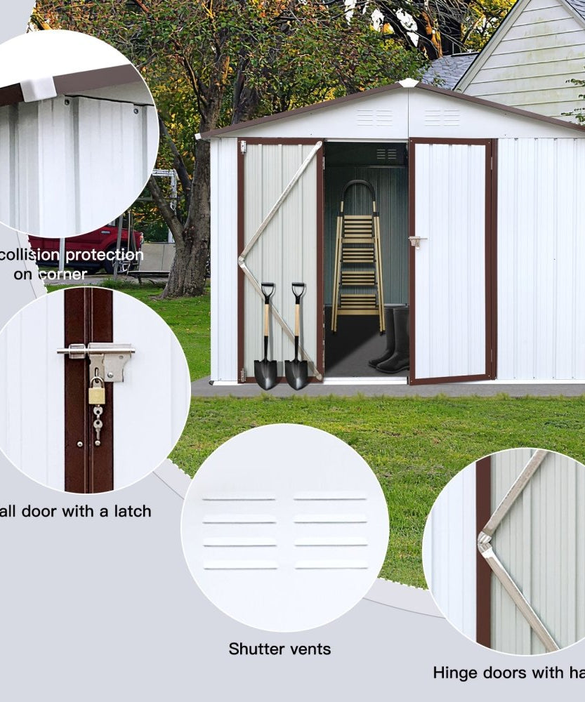 [08X10FT] Alora Premium Large White Outdoor Metal Garden Storage Shed (SAK93617)