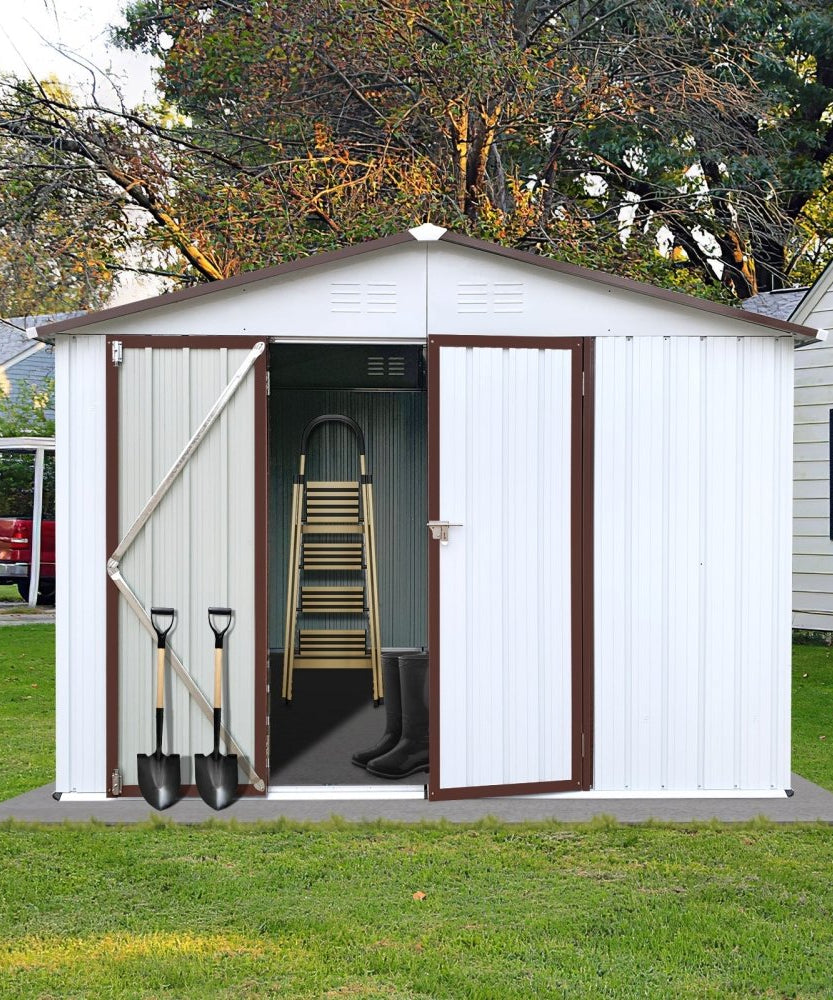 [08X10FT] Alora Premium Large White Outdoor Metal Garden Storage Shed (SAK93617)
