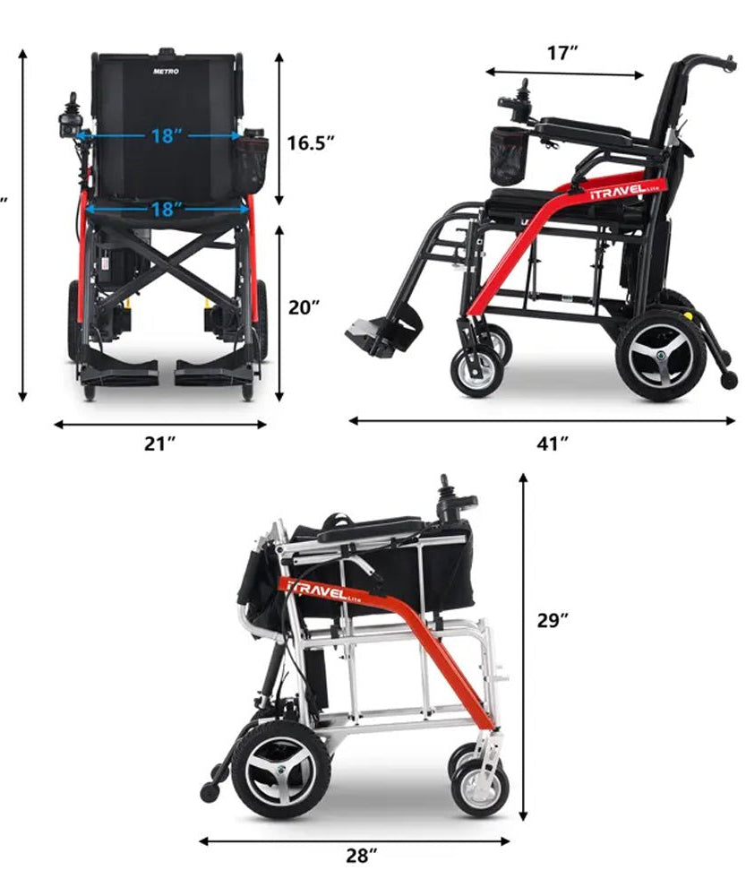 Metro Mobility iTravel Lite 24V/10AH 200W Premium Portable Folding Power Wheelchair, 220LBS (SAK97362)