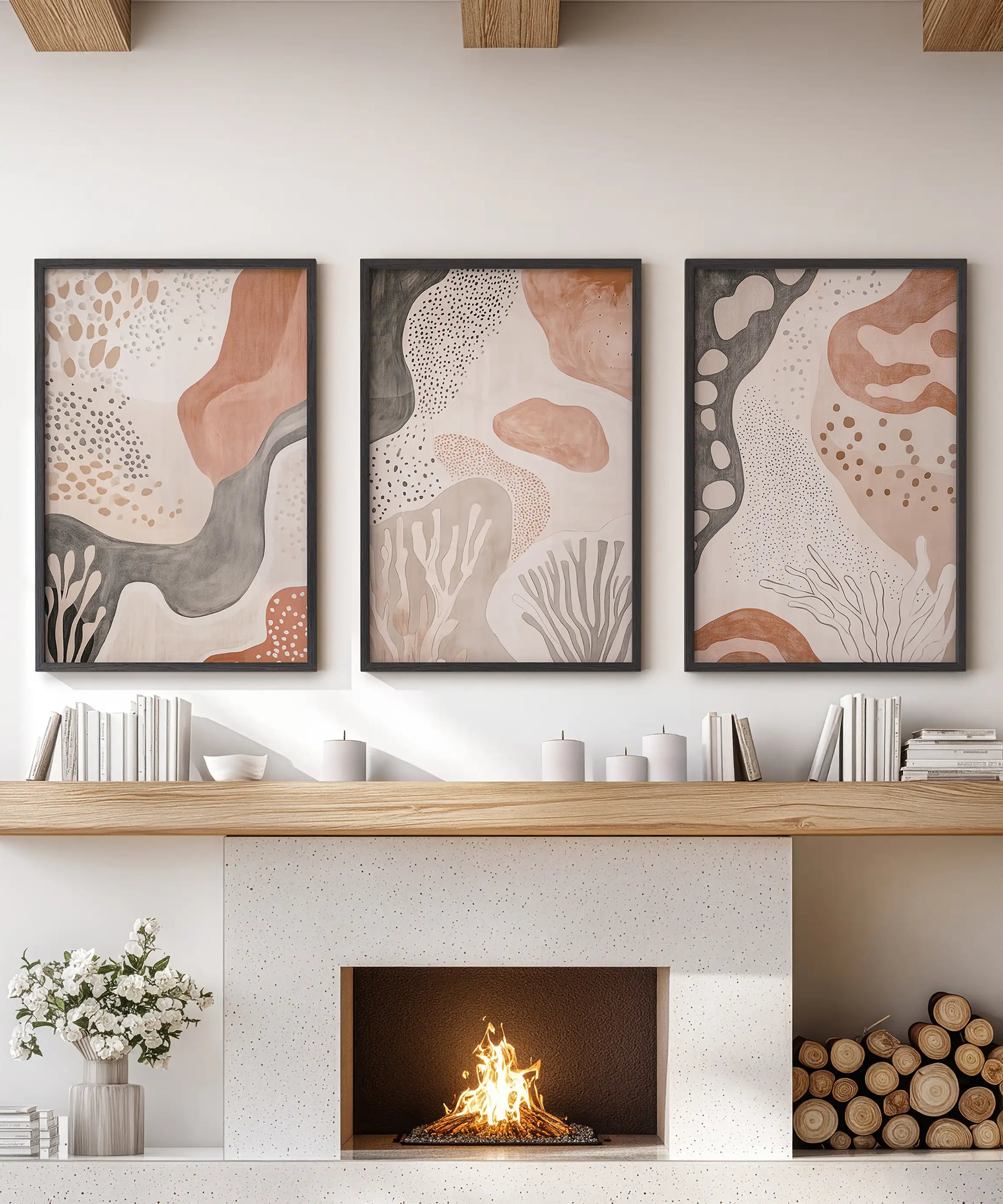 Neutral Terracotta 3 Piece Wall Art. Boho Abstract Prints