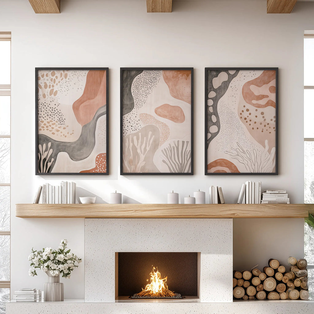 Neutral Terracotta 3 Piece Wall Art. Boho Abstract Prints