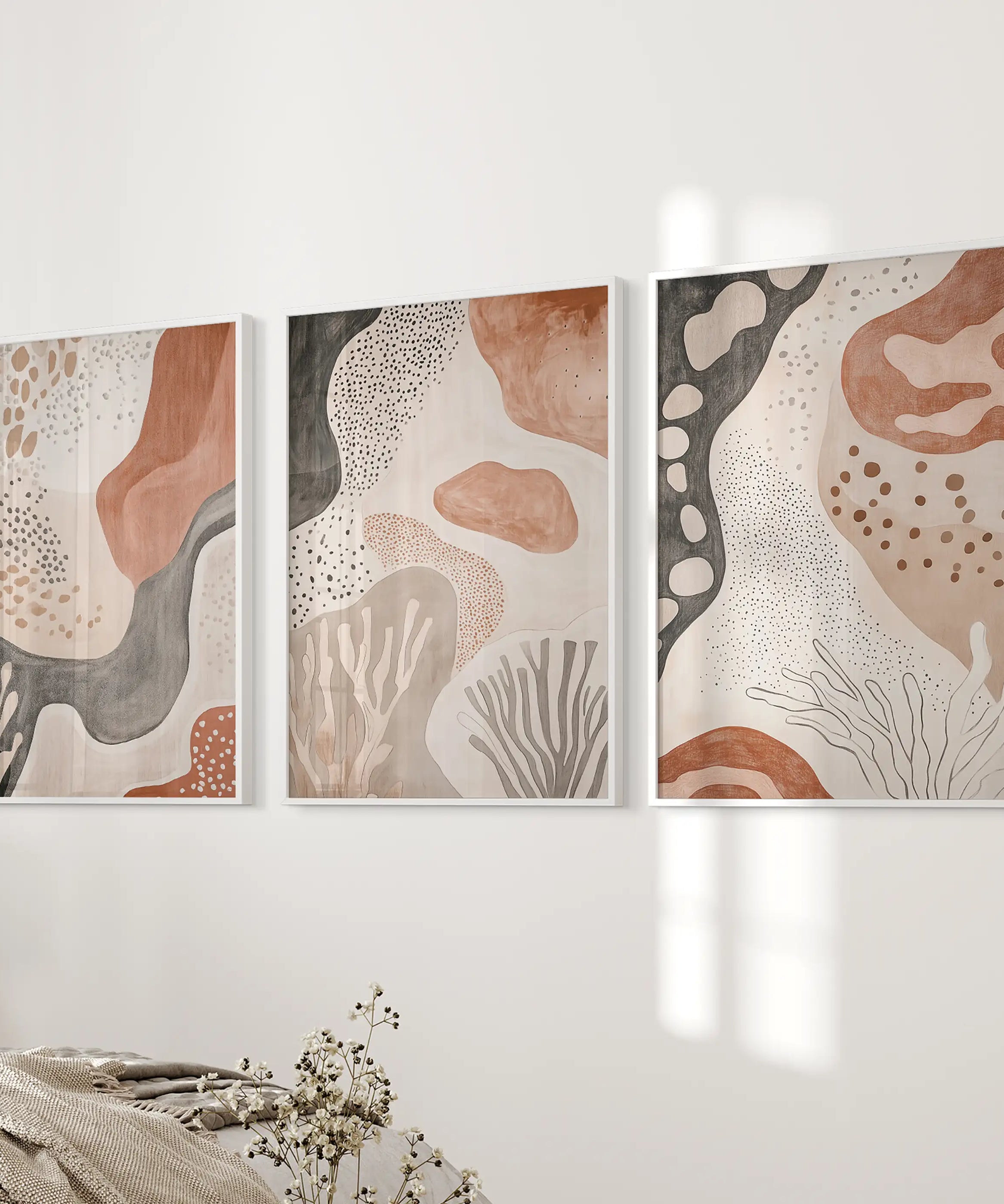Neutral Terracotta 3 Piece Wall Art. Boho Abstract Prints