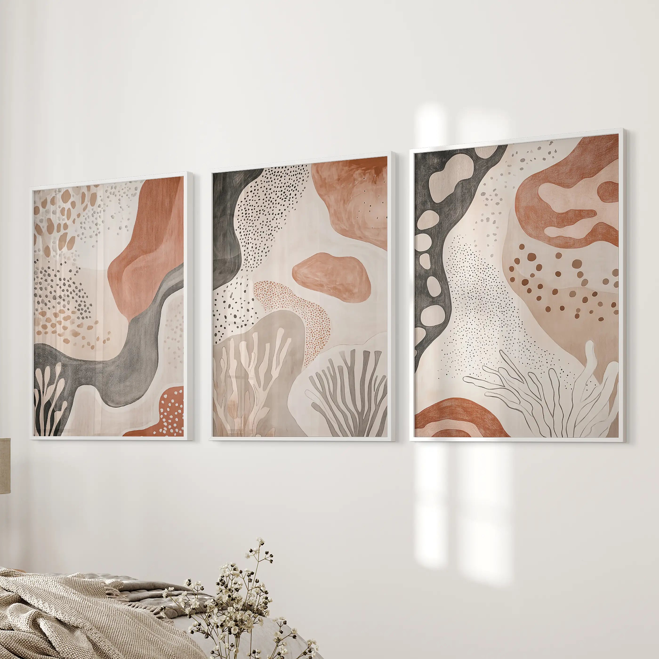 Neutral Terracotta 3 Piece Wall Art. Boho Abstract Prints