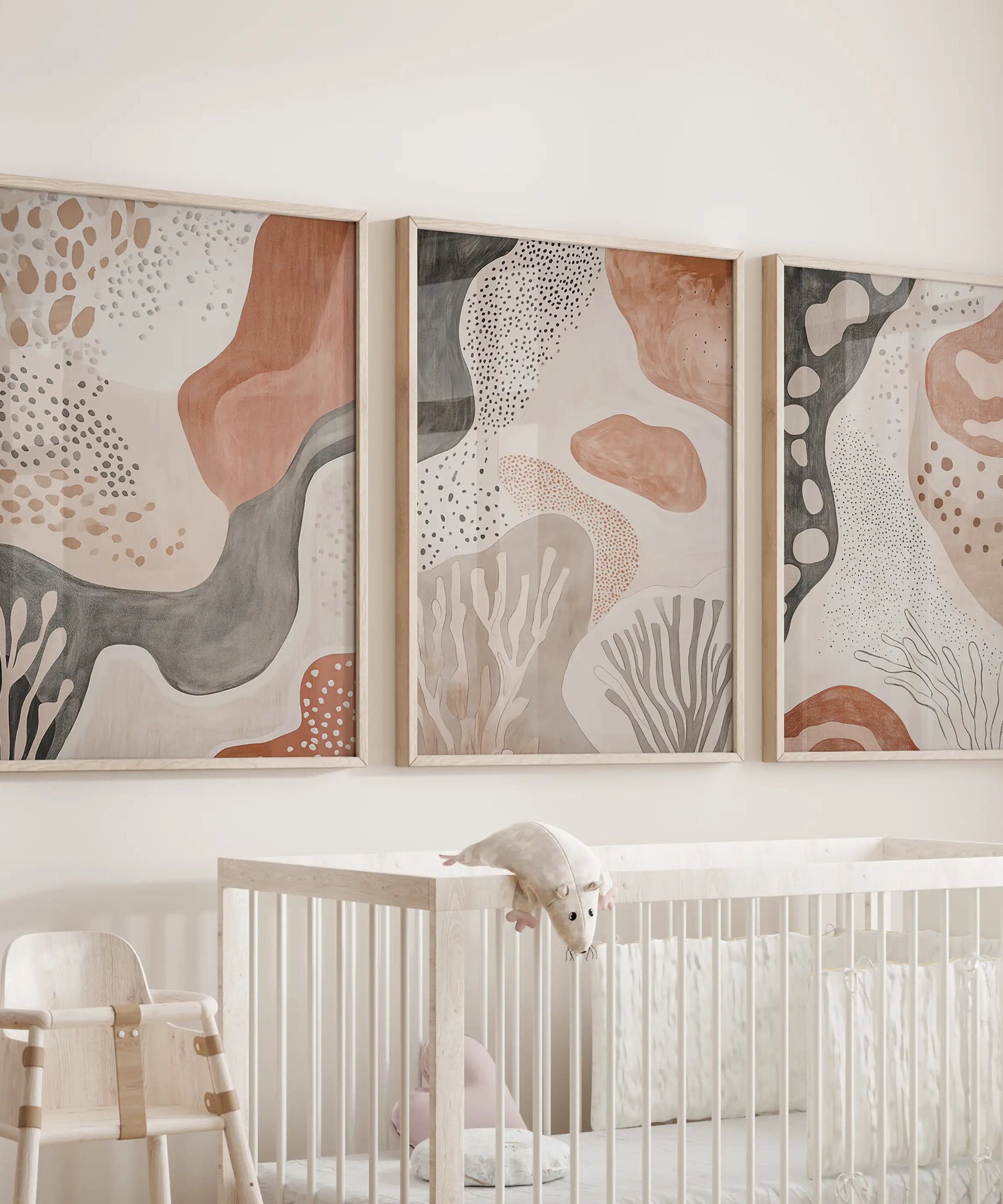Neutral Terracotta 3 Piece Wall Art. Boho Abstract Prints
