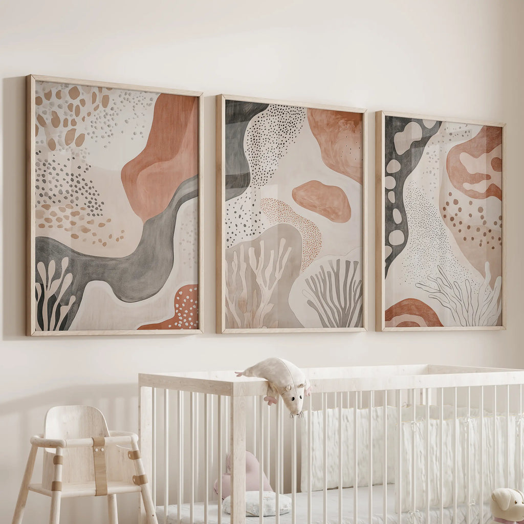 Neutral Terracotta 3 Piece Wall Art. Boho Abstract Prints