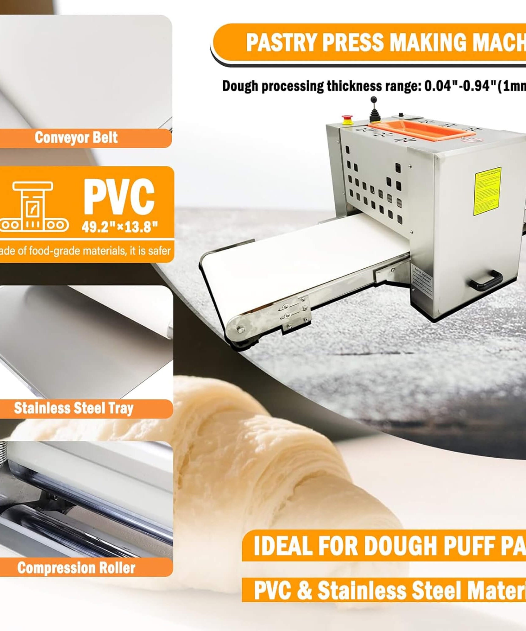 Mini Reversible Stainless Steel Commercial Pastry Pizza Dough Roller Sheeter (SAK92751)