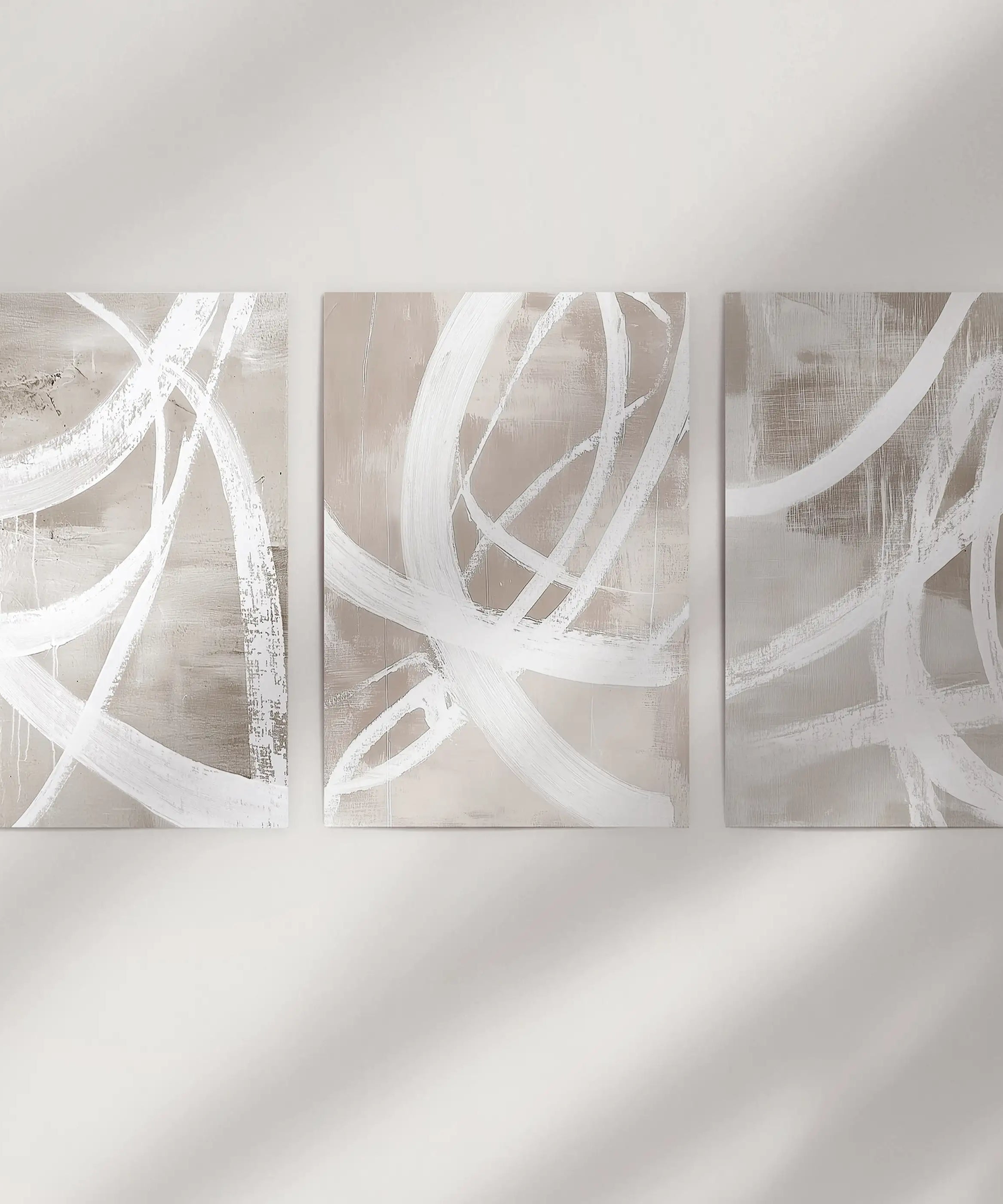 Modern Minimalist Abstract Triptych. Neutral Brush Stroke Art
